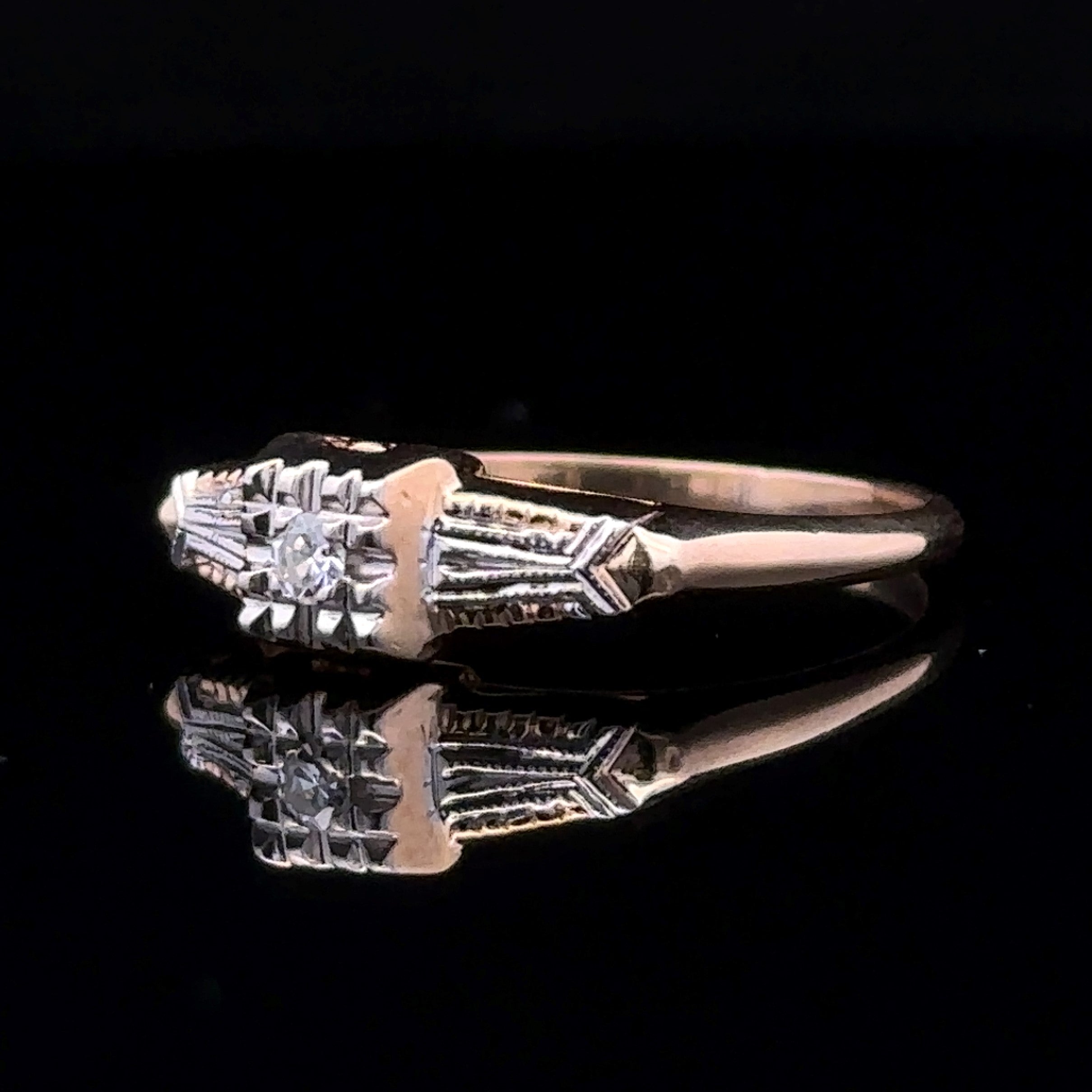 Lyra 14K Two-Tone Vintage Illusion Set Engagement Ring