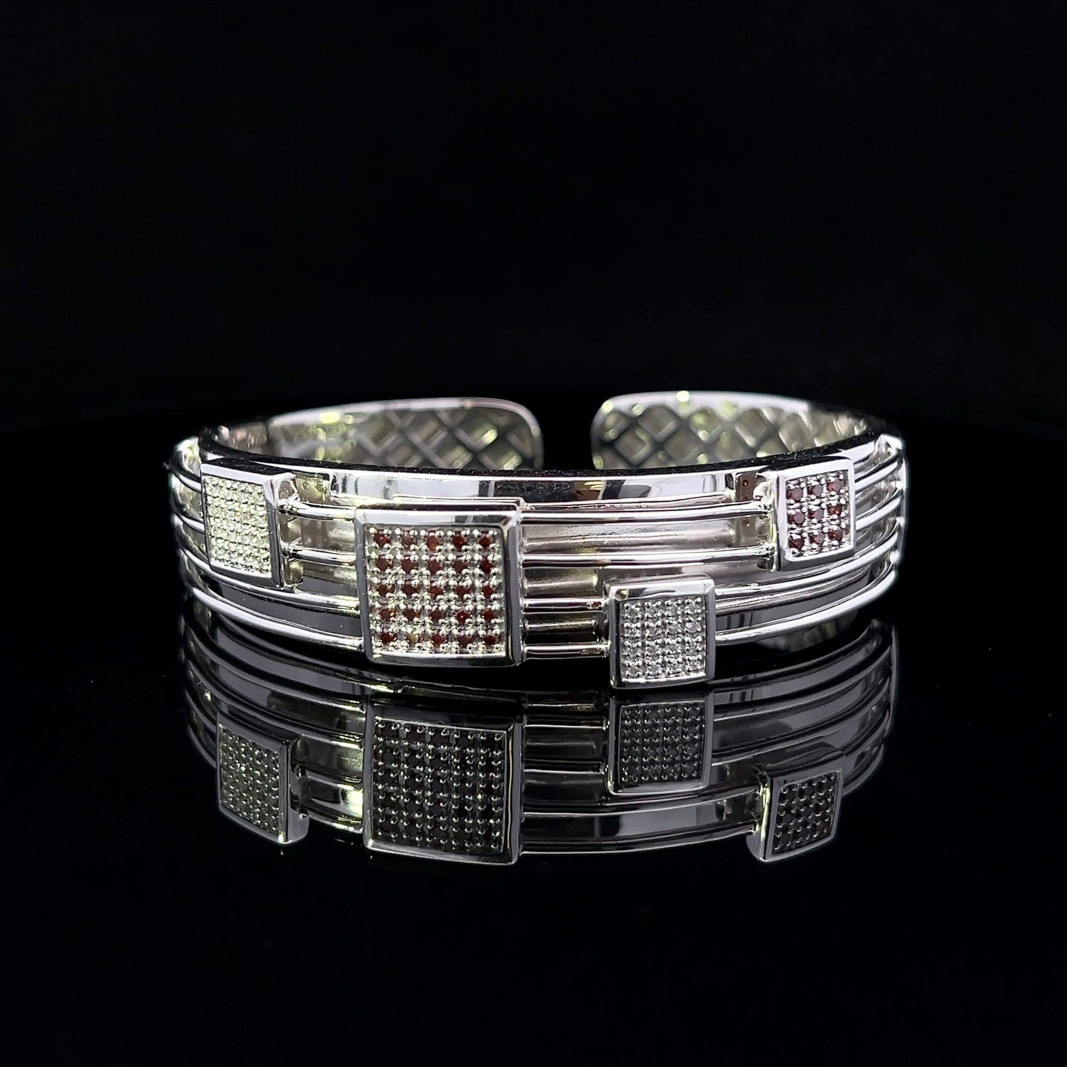 Malia 14K White Gold Red & White Diamond Cuff Bracelet