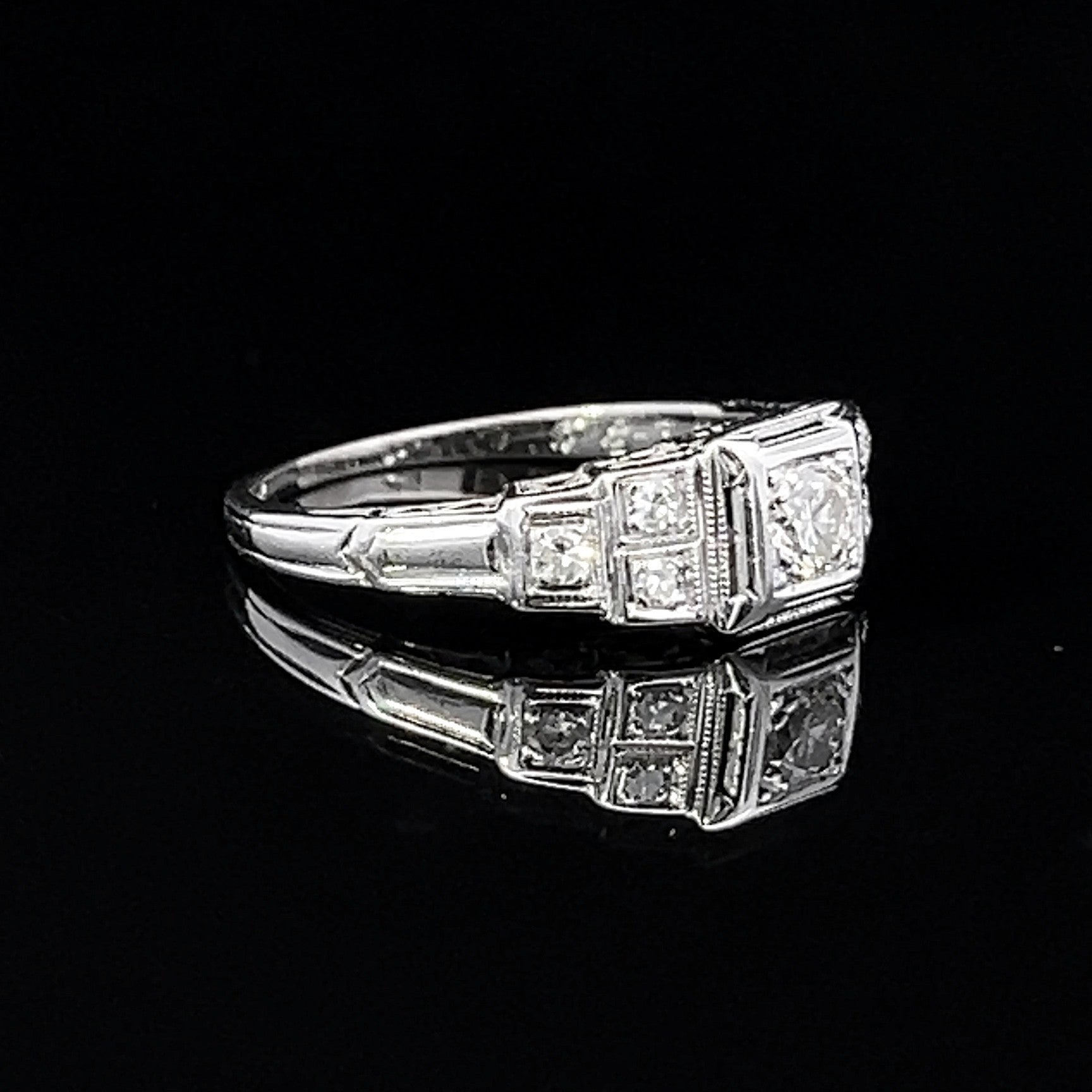 Meghan 18K White Gold Vintage Diamond Ring – 0.37 CTW