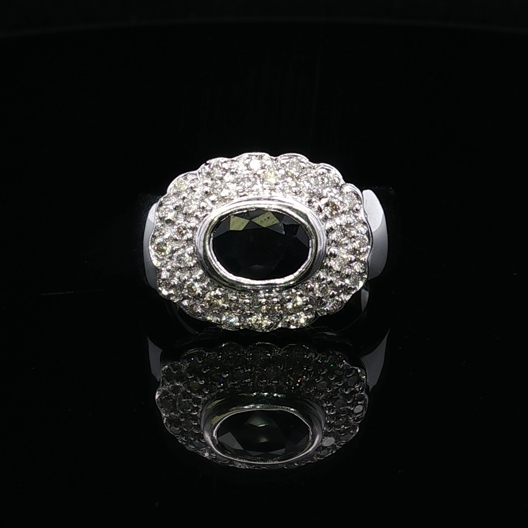 Linda 14K White Gold Sapphire Ring with Diamond Halo