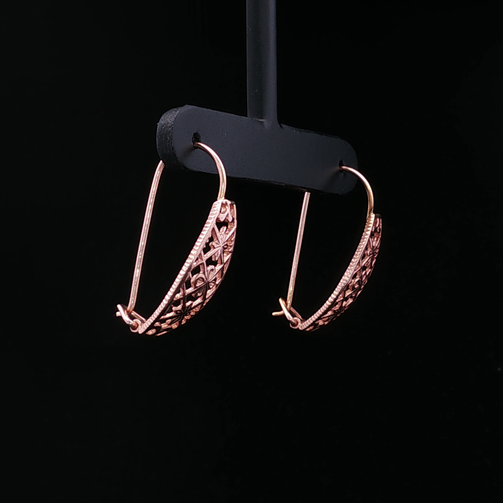 Rose 14K Filigree Drop Earrings with Openwork Flower Design