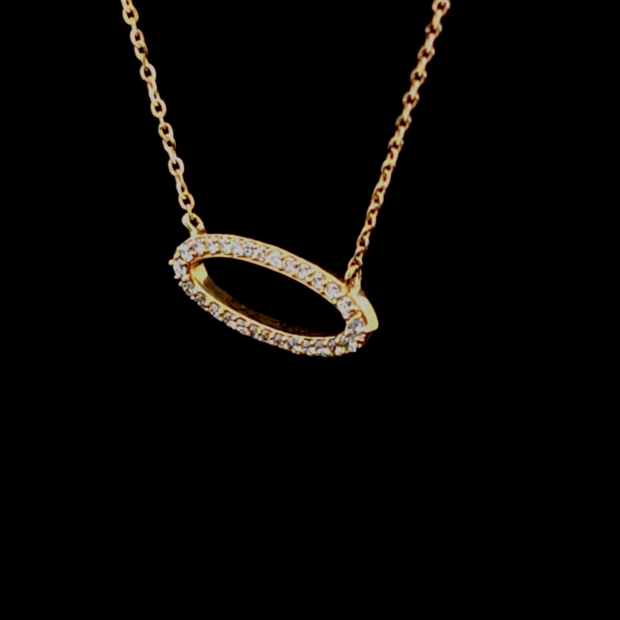 Nat 18K Yellow Gold Oval Diamond Necklace – Adjustable 16–18 Inch