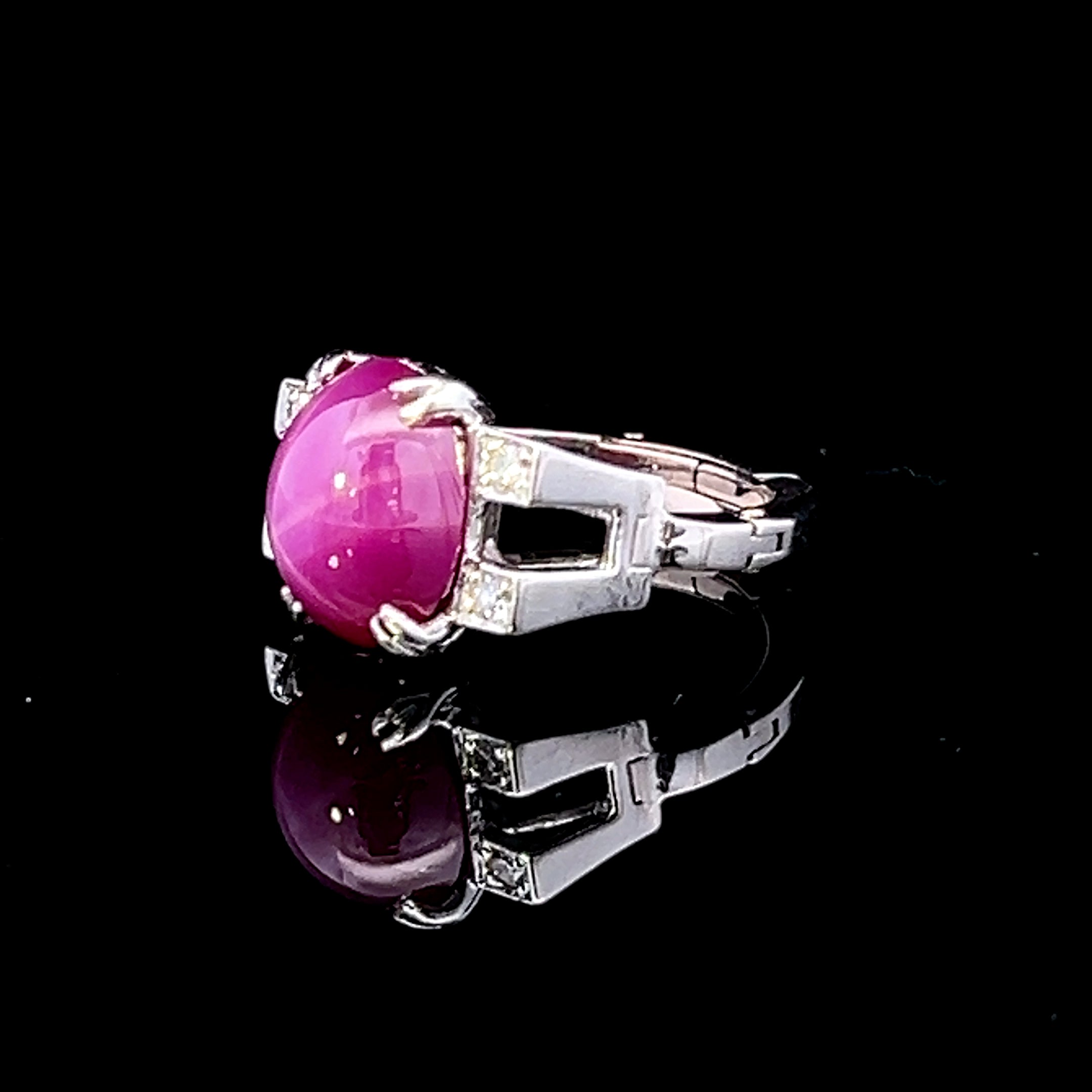 Lea 14K White Gold Star Ruby & .12 ctw Diamond Ring with Arthritic Shank