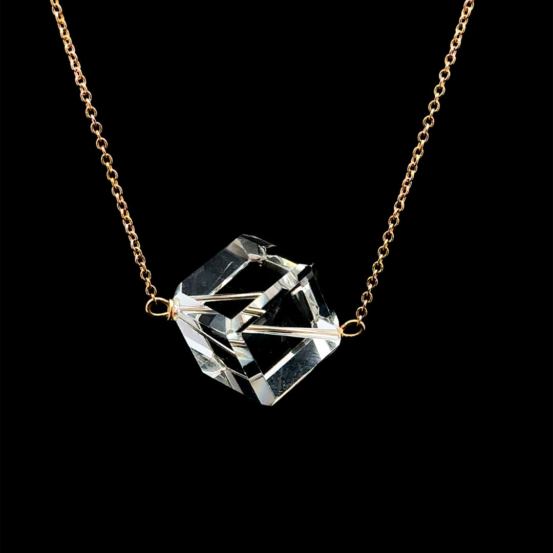 Ariella 14K Yellow Gold Stationed Crystal Cube Necklace
