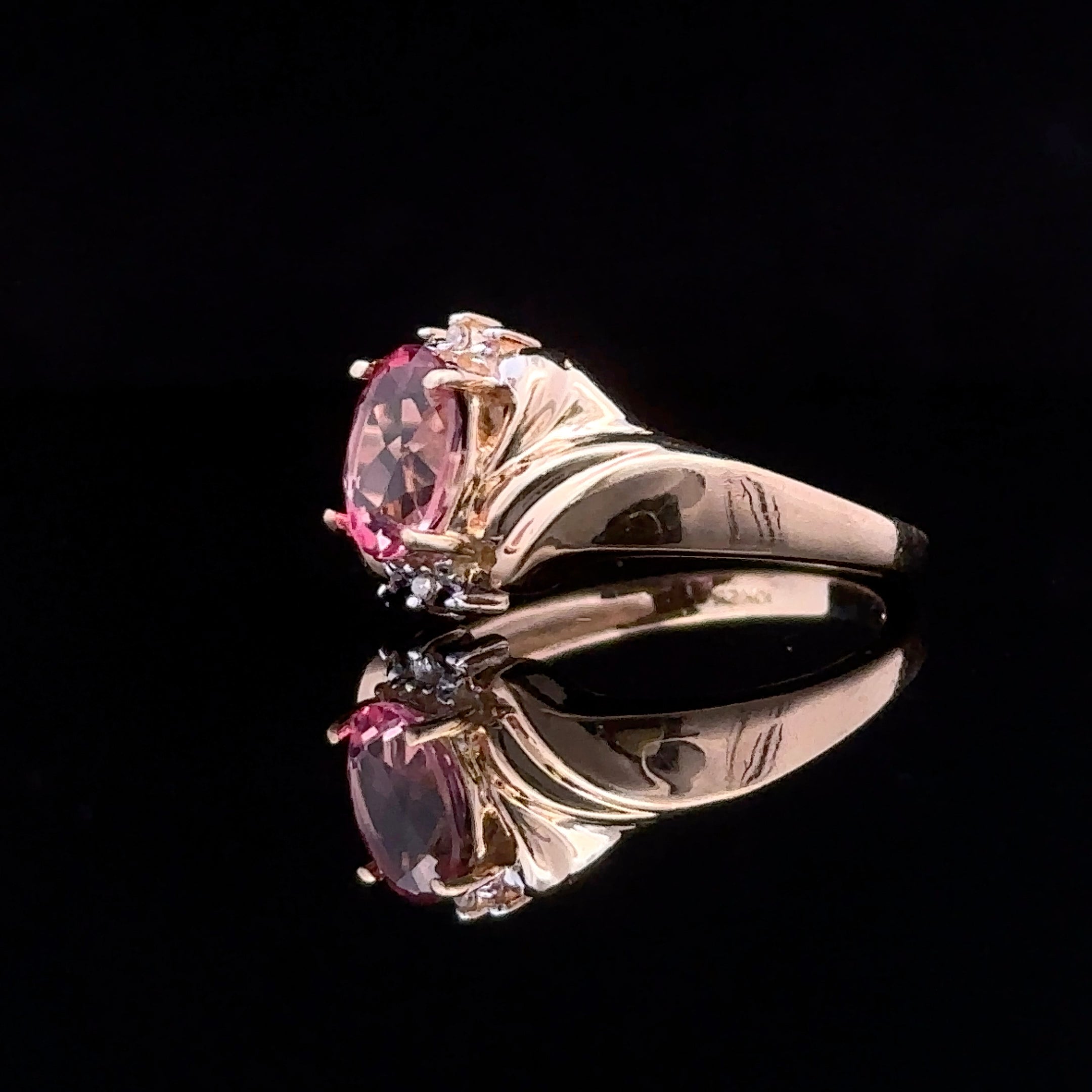 Elodie Yellow 10K Antique Ring with Pink Tourmaline and Diamonds