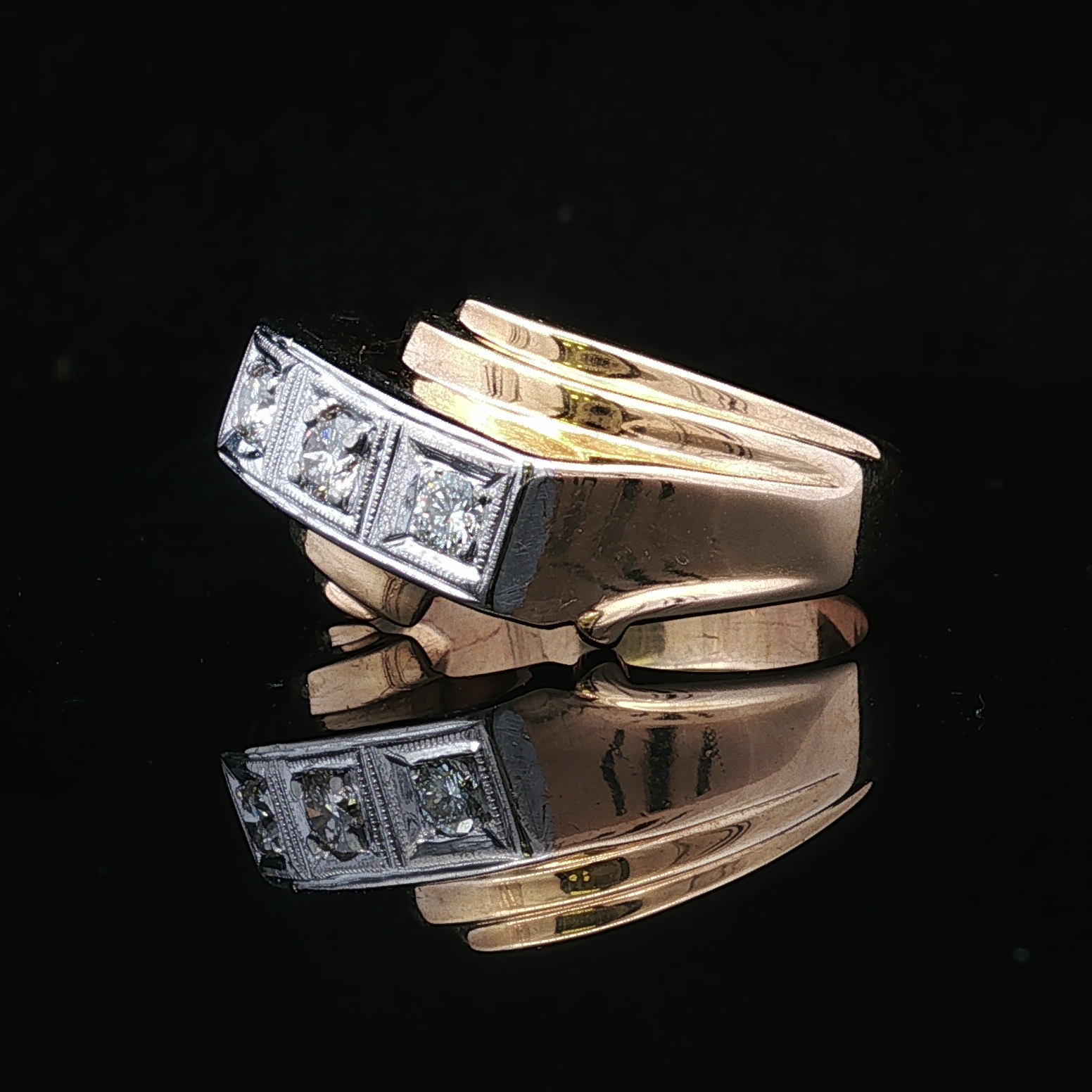 Kyle Three Stone Diamond Ring in Two Tone Gold