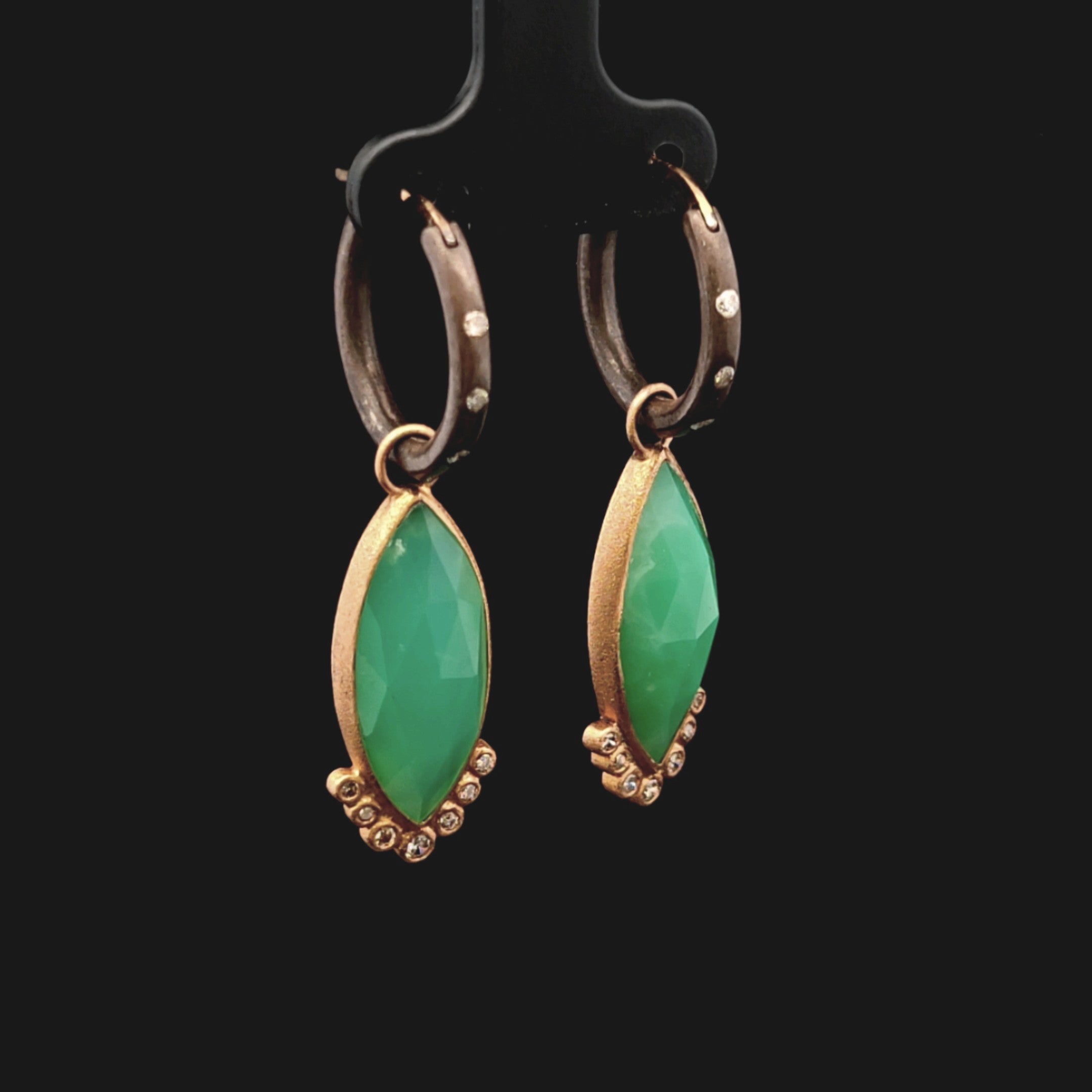 Rona 18K Yellow Gold Chrysoprase and Diamond Dangle Earrings