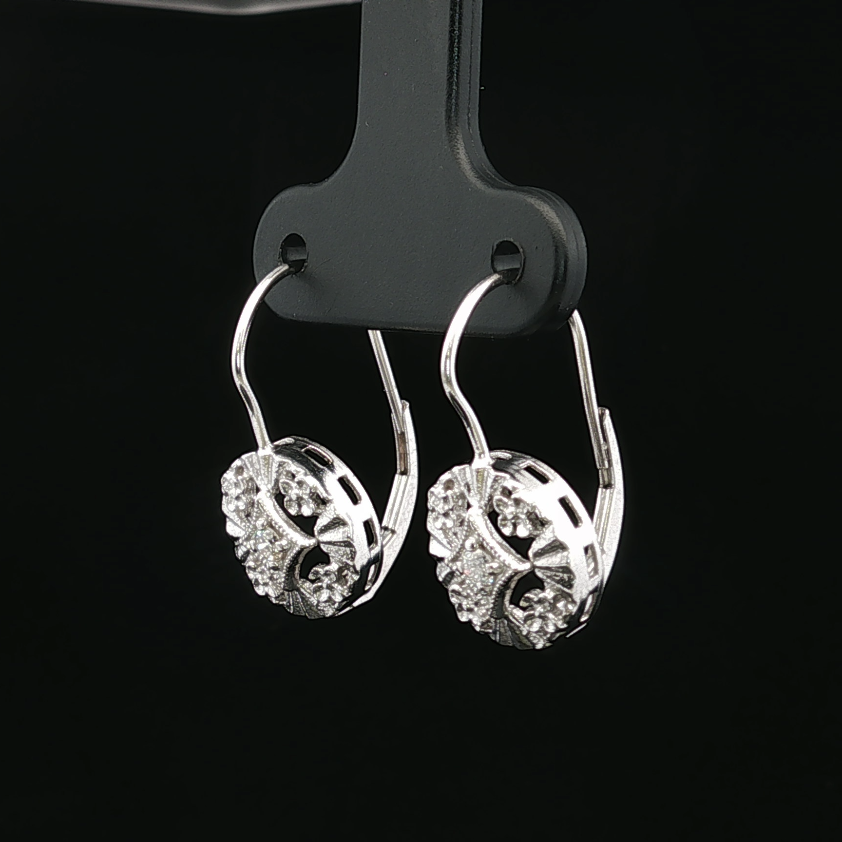 Elinor 14K White Gold Textured Dangle Earrings