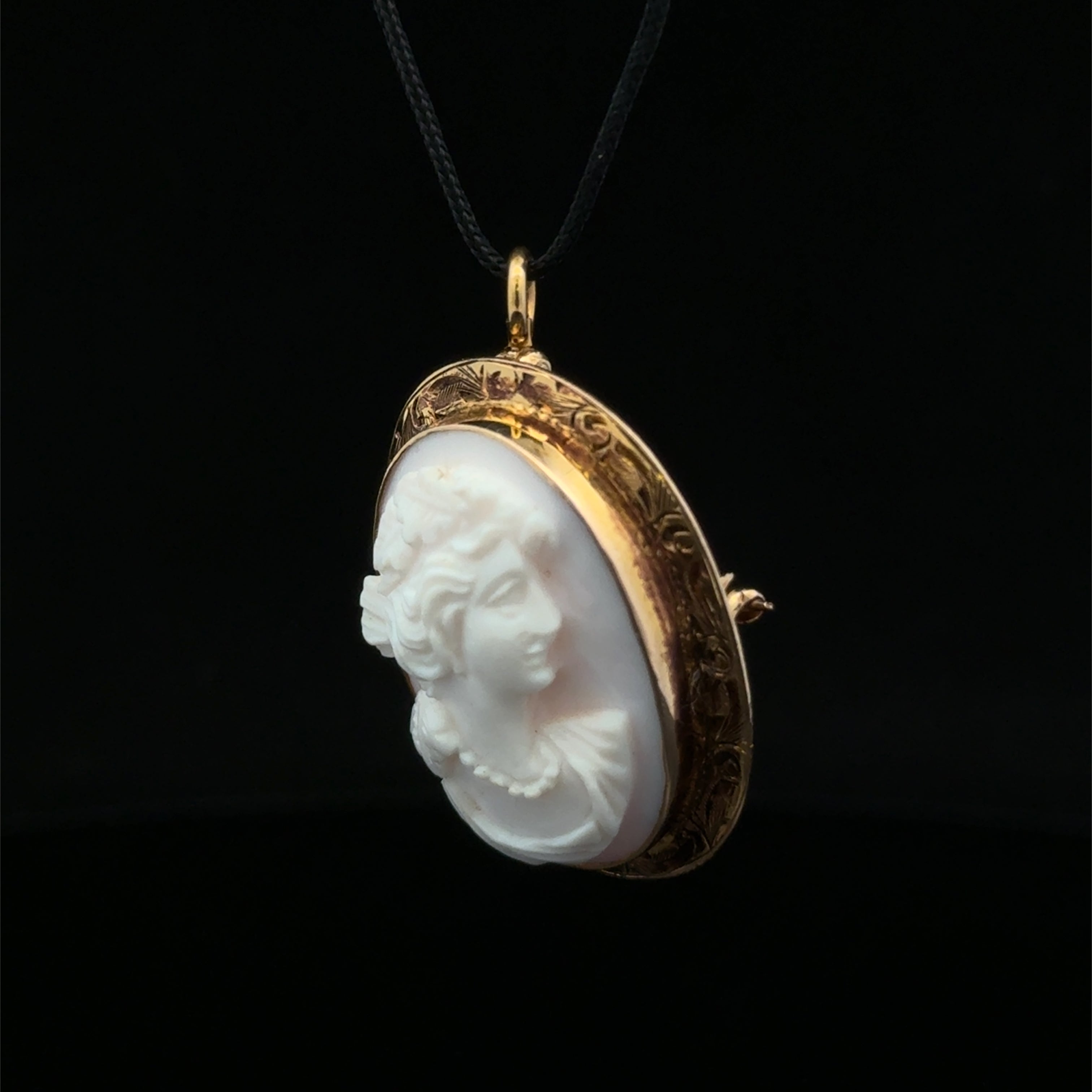 Claudine 10K Yellow Gold White Cameo Pin Pendant