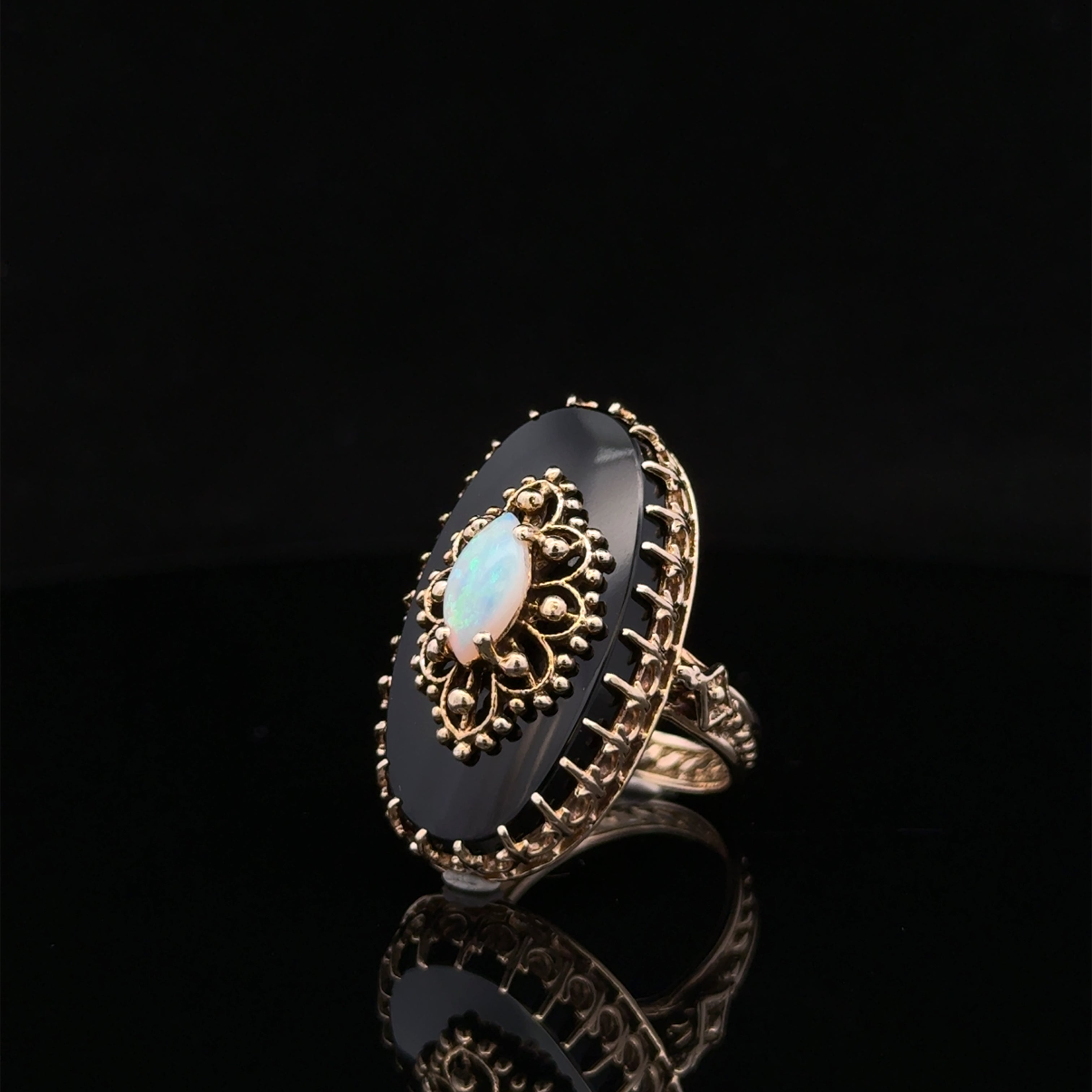 Odile 14K Yellow Gold Onyx & Marquise Opal Ring