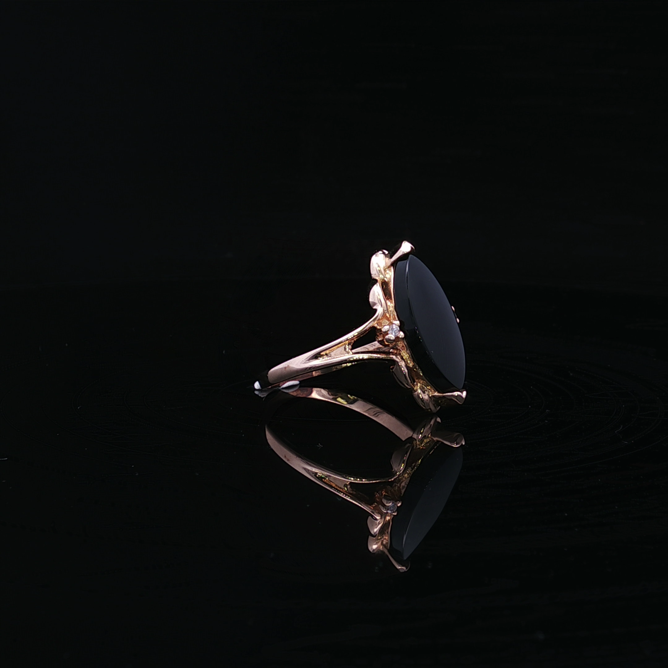 Imani 14K Yellow Gold Marquise Onyx Ring with Diamond Accents