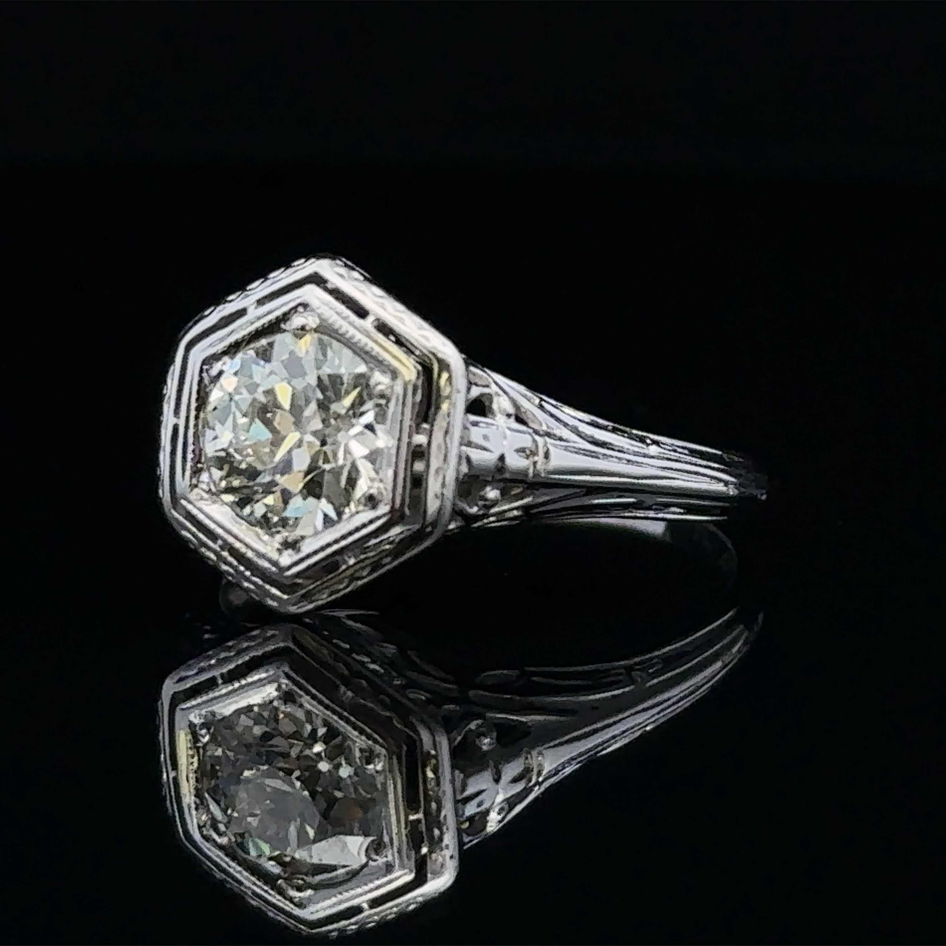 Platinum 1.13 CT European Cut Diamond Engagement Ring