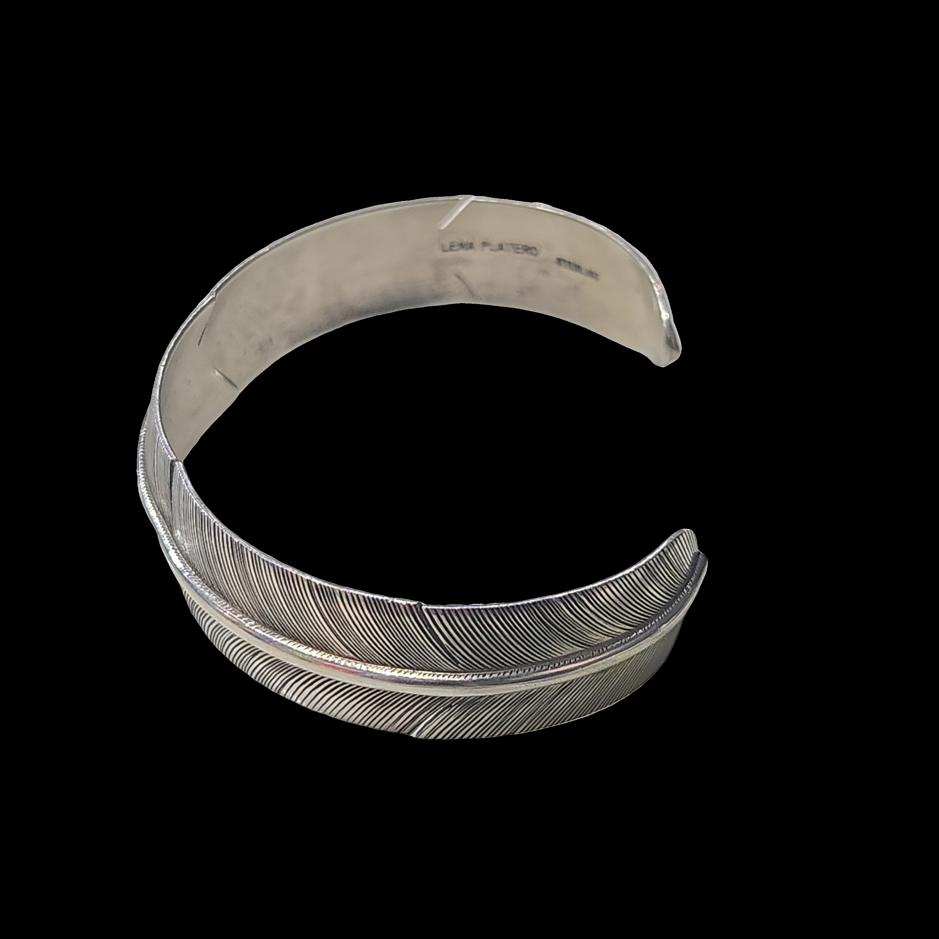 Maggie White Silver Textured Feather Cuff Bracelet