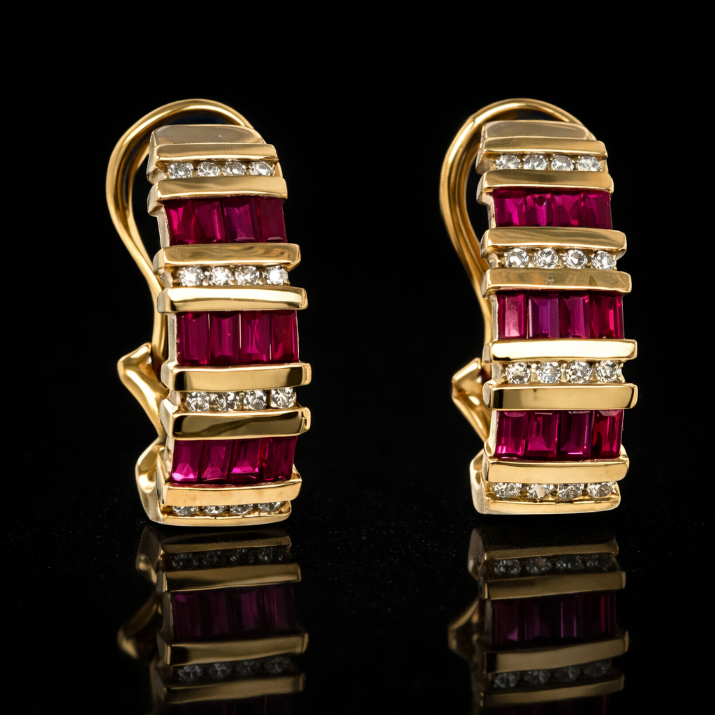 Marthae Ruby and Diamond Dangle Earrings 14K Gold