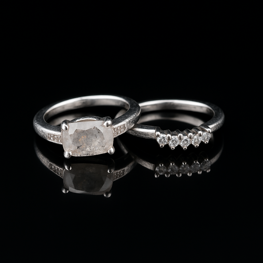 Summer 14K White Gold Salt & Pepper Diamond Wedding Set