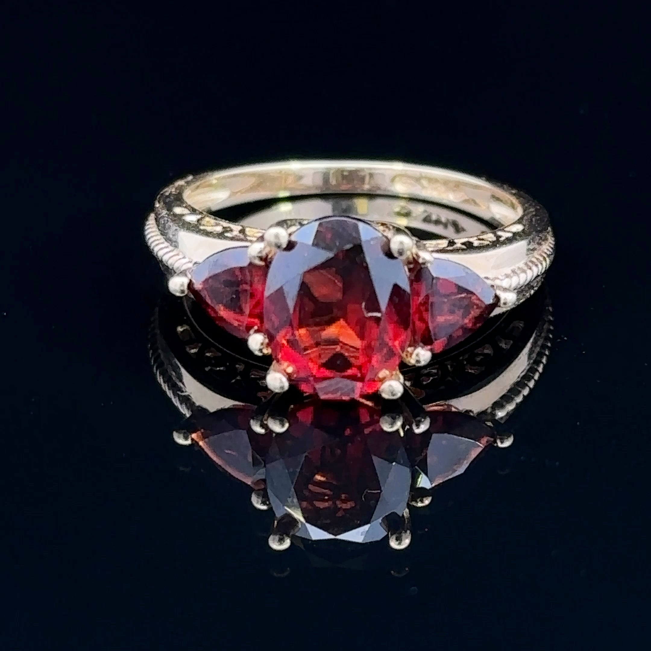 Iris 3-Stone 14ky Garnet Fashion Ring
