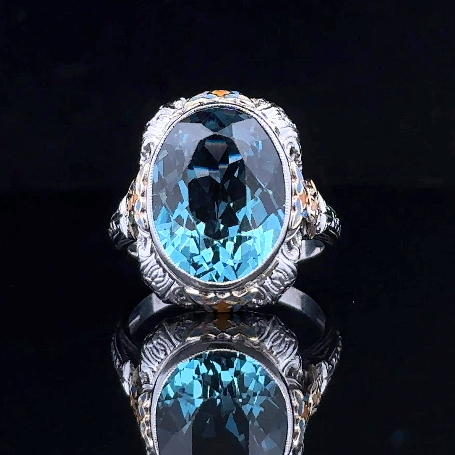 Madilynn 14K Two-Tone Fashion Ring with Oval London Blue Topaz, Size 7.25