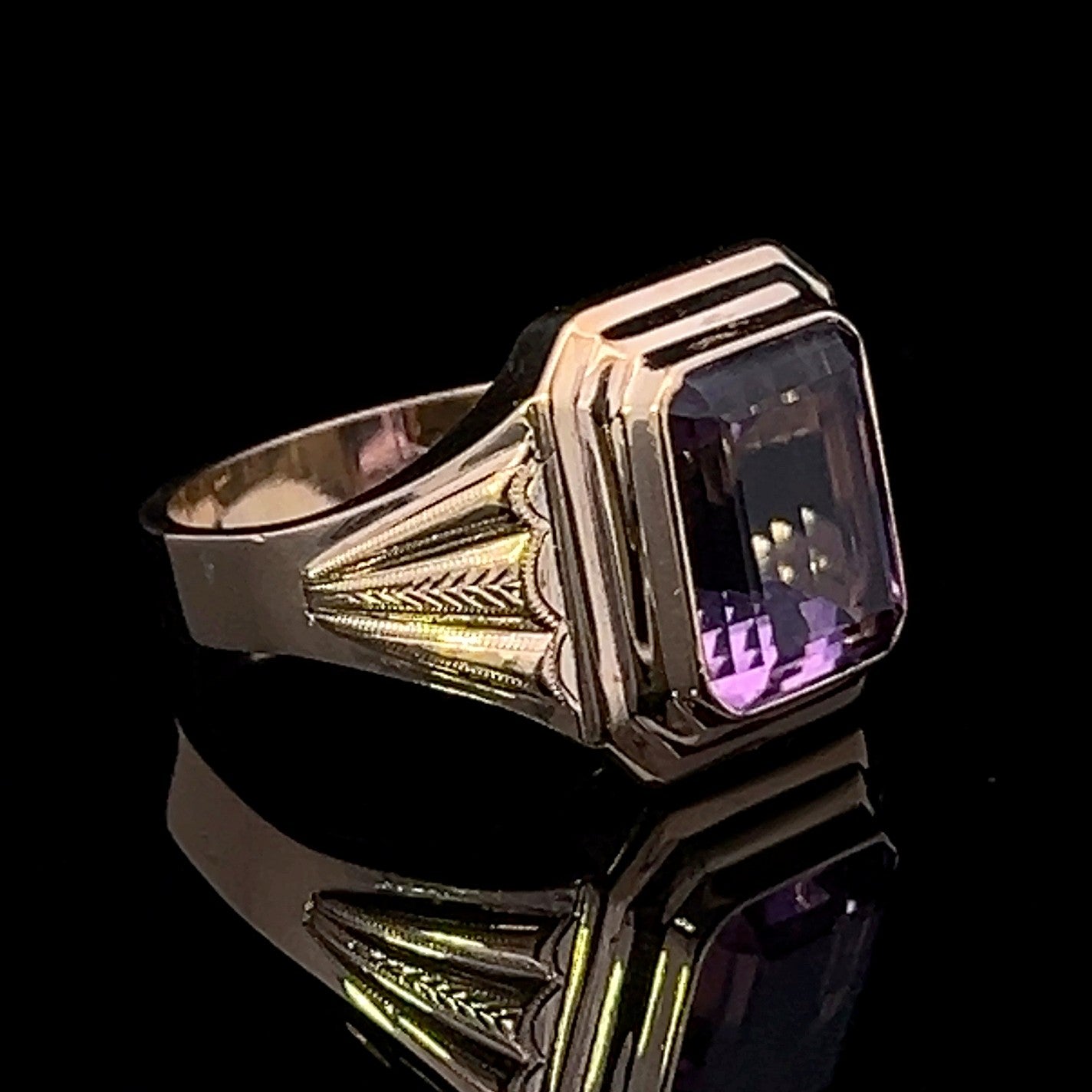 Armani 10K Yellow Gold Amethyst Men's Ring