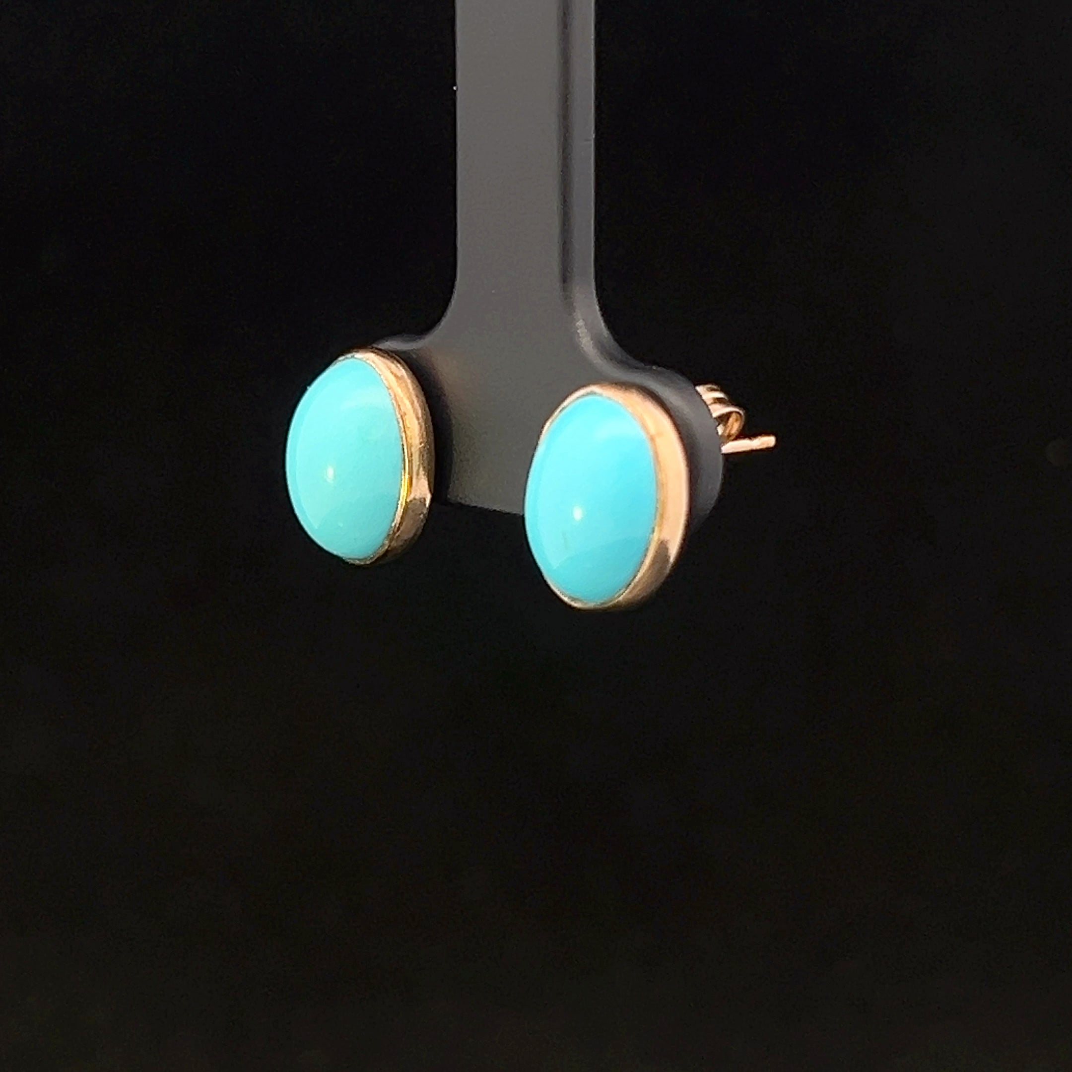 Reese 14KY Persian Turquoise Oval Button Earrings