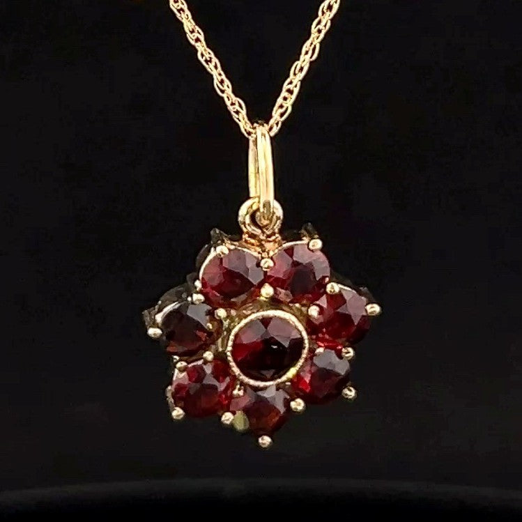 Legacy 14K Yellow Gold Garnet Flower Necklace