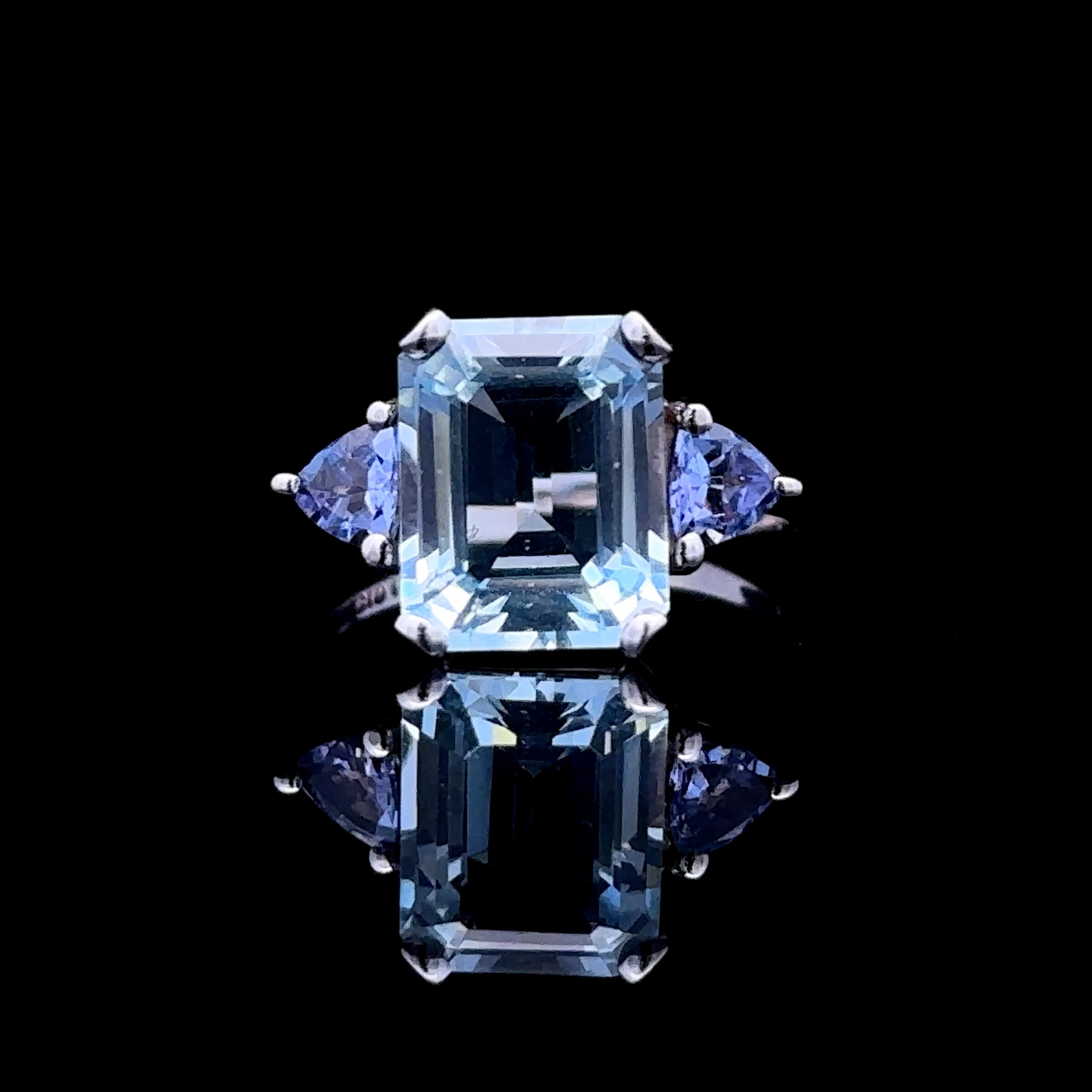 Rita 10K White Gold Contemporary Ring with Blue Topaz and Tanzanite