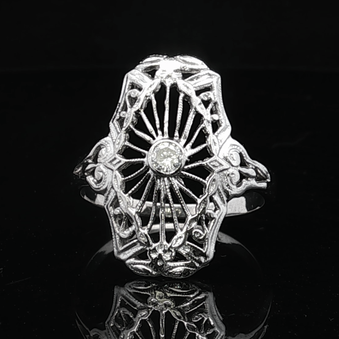 Gladys 14K White Gold Diamond Filigree Ring