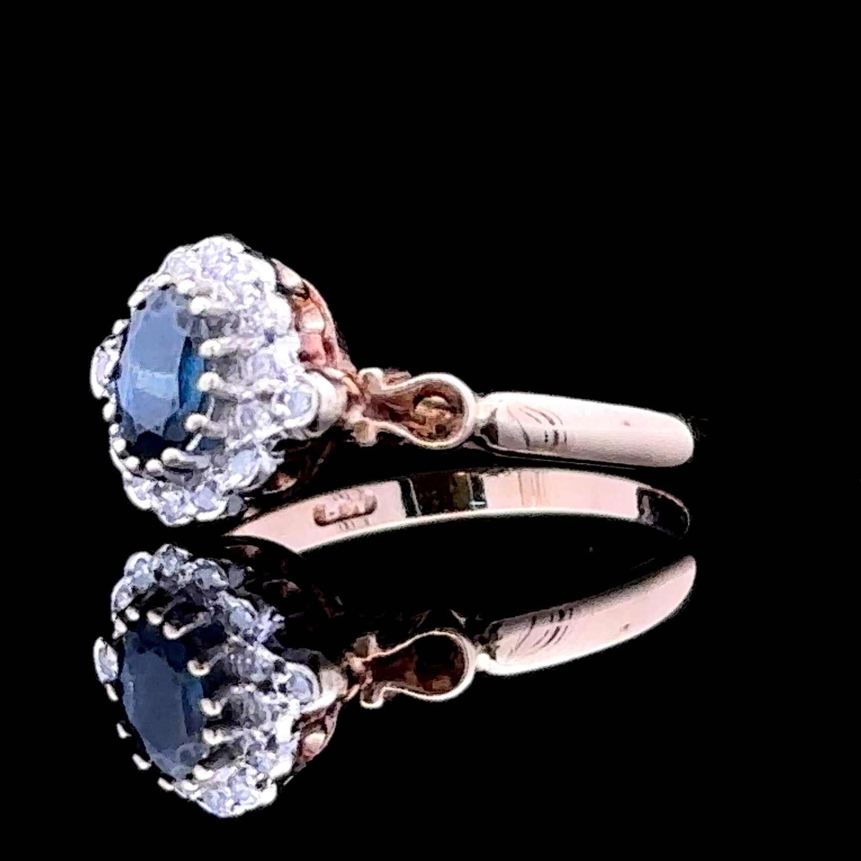 Anaya 14K Two-Tone Halo Ring with Sapphire and Diamonds, Size 6.25