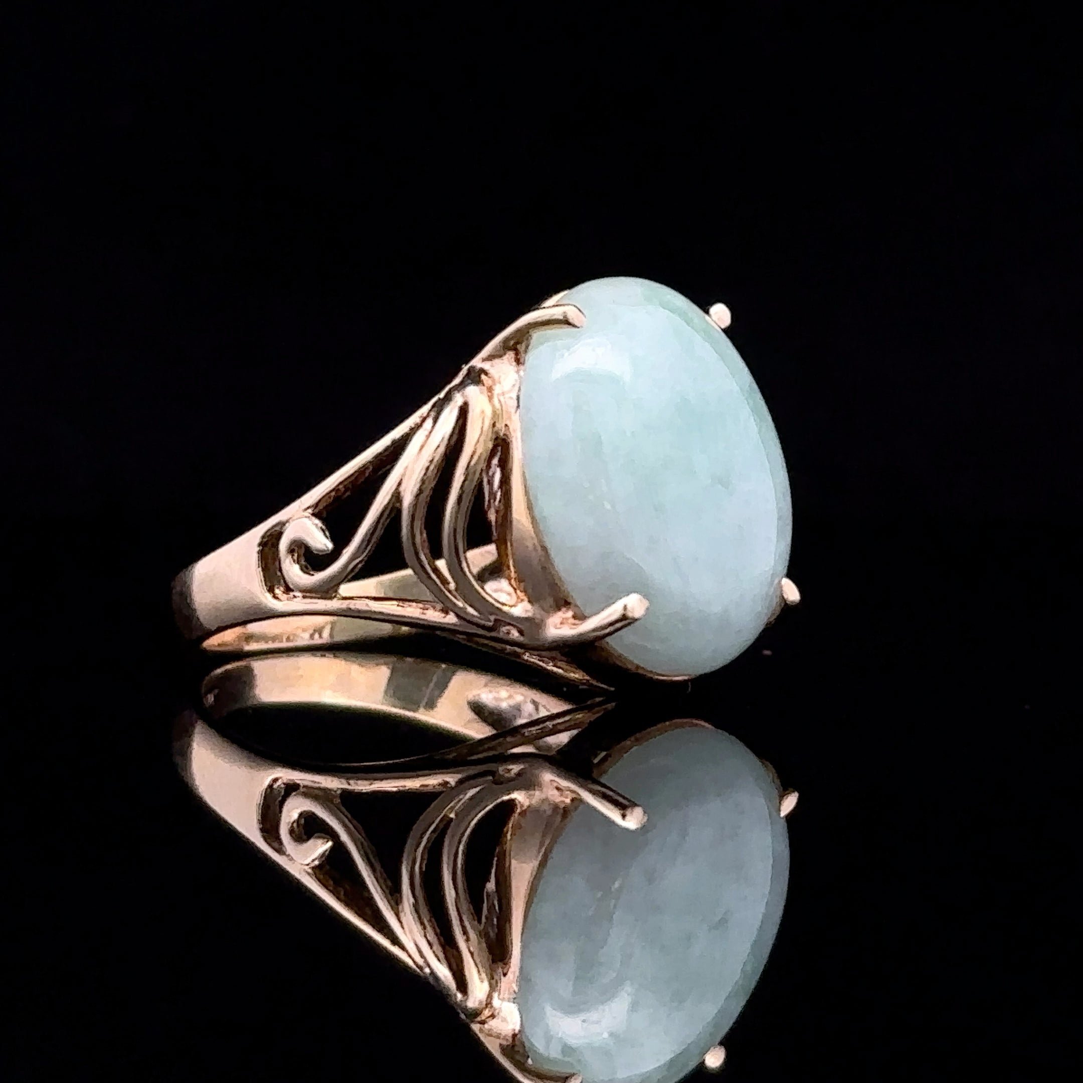 Charlee 10K Yellow Gold Artisan Ring with Oval Green Jade