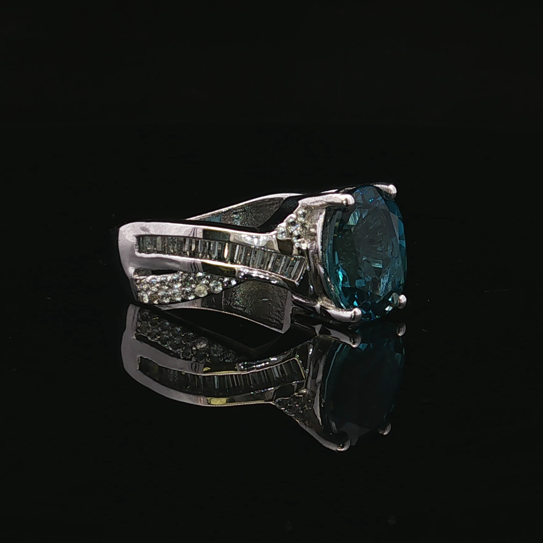 Rosalinda Blue Topaz Diamond Silver Ring