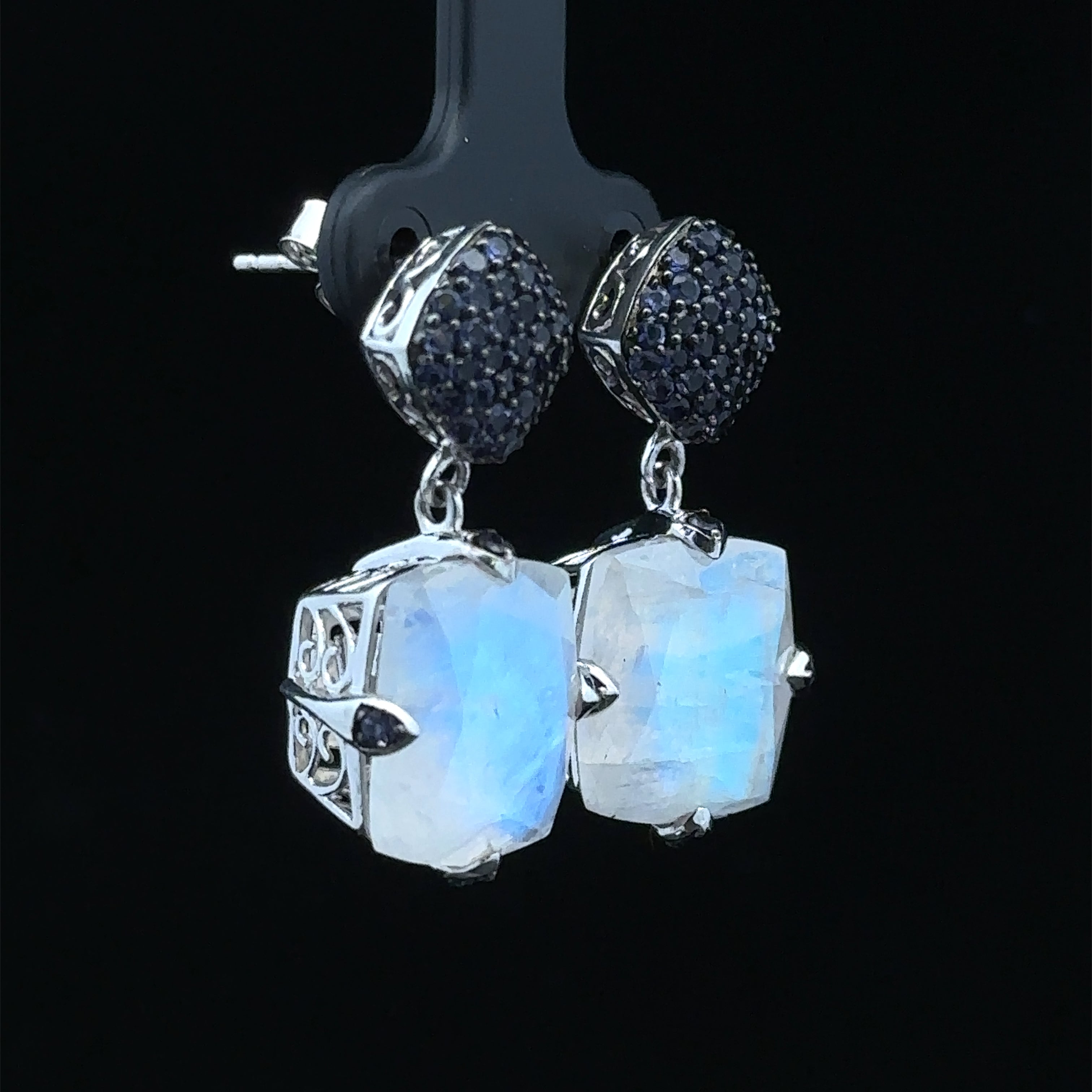 Iolite and moonstone earrings with friction post