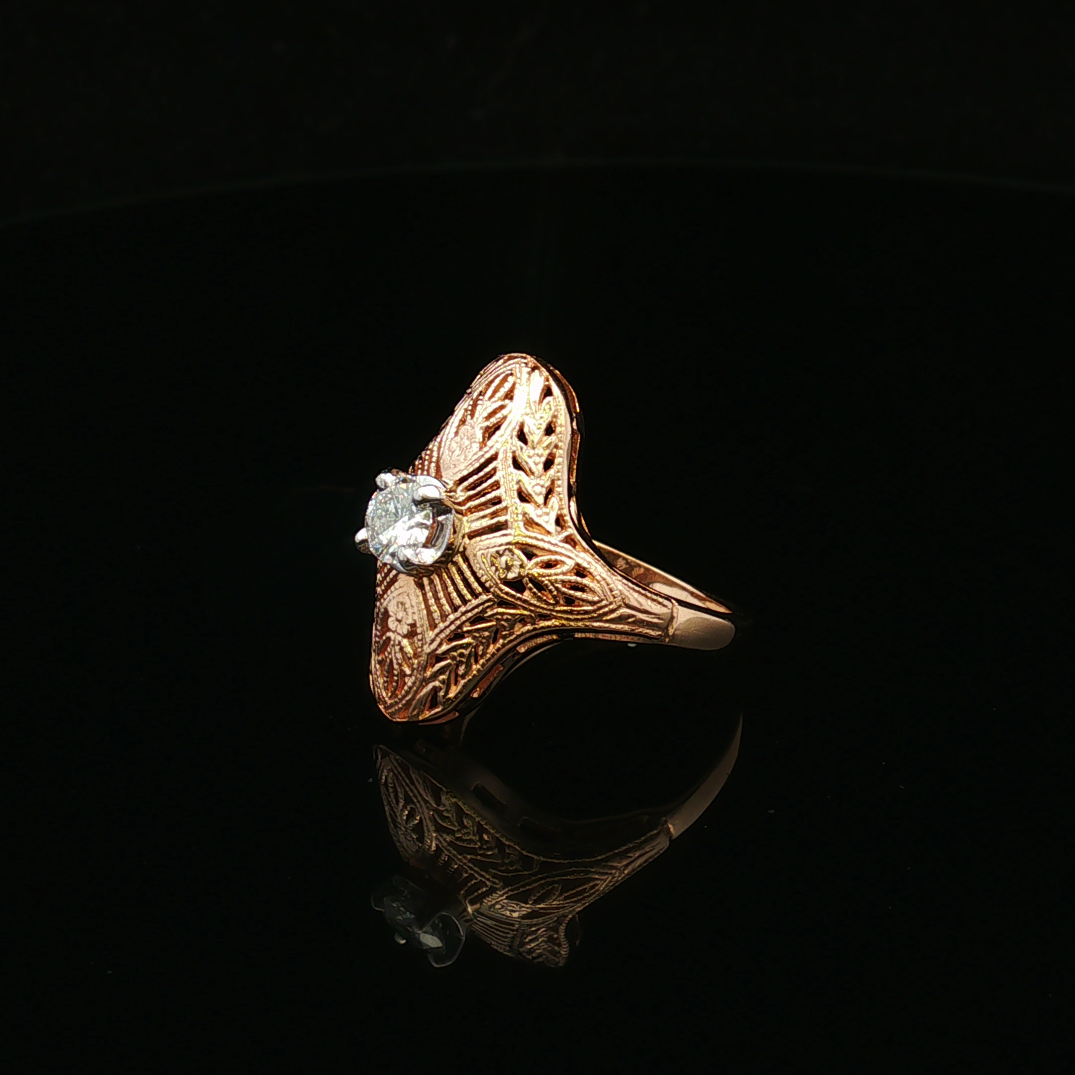 Celinea 14KY Filigree .47 CT Round Diamond Ring
