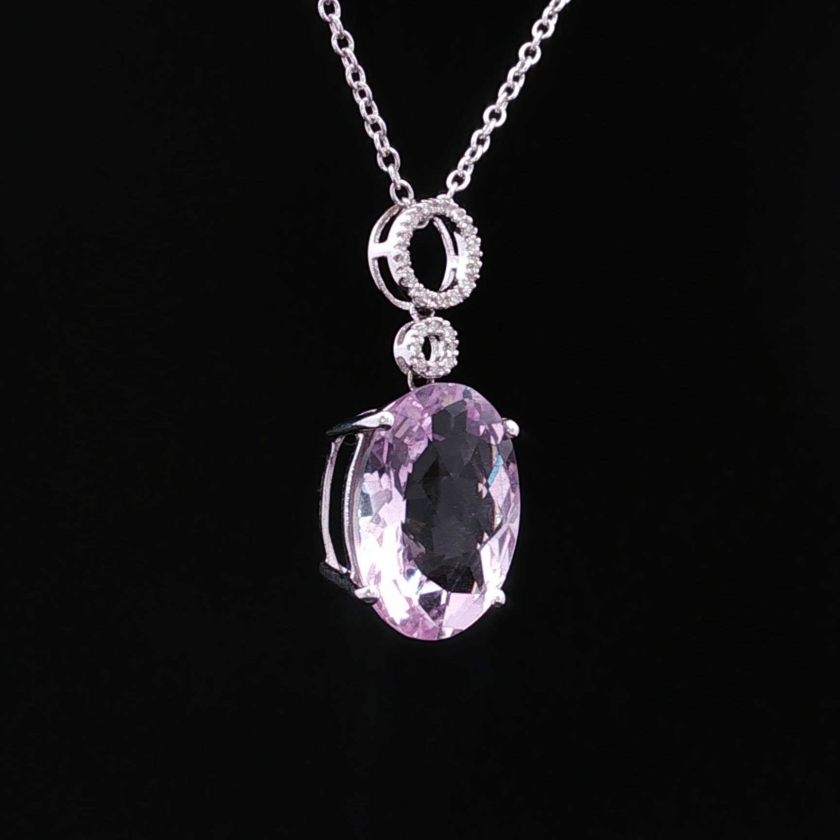 Agnes 14K White Gold Amethyst & Diamond Oval Pendant