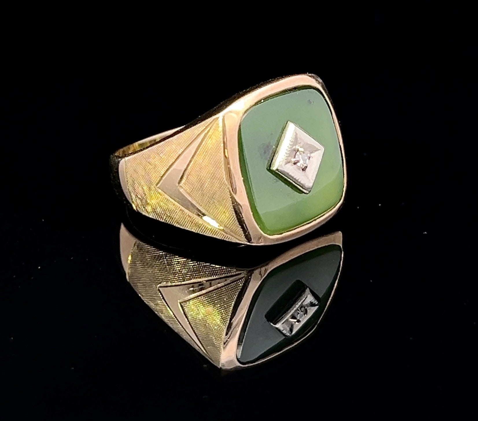 Gracelynn 10K Yellow Gold Jade and Diamond Ring