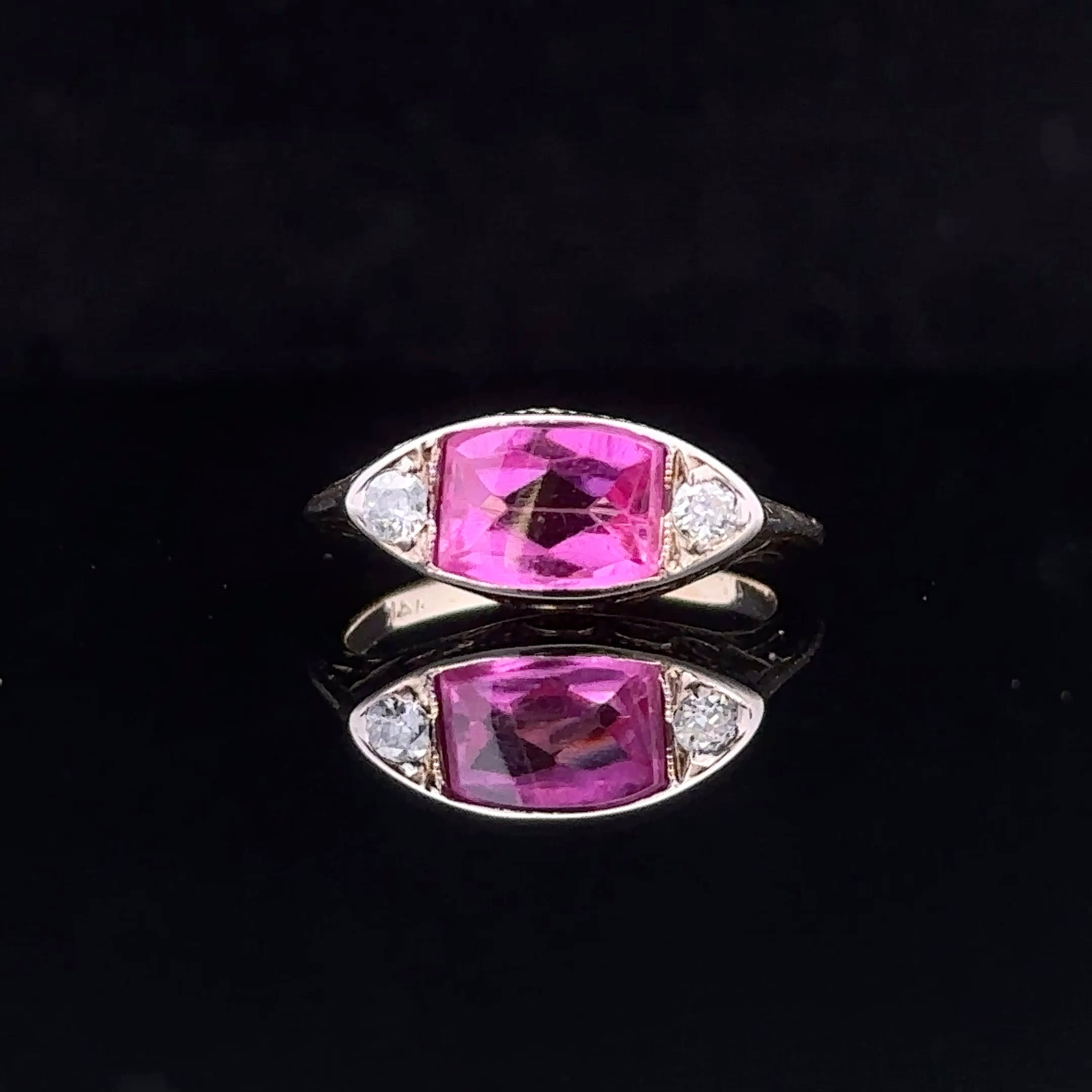 Bri 14K Yellow Gold Synthetic Pink Stone Ring with Side Diamonds