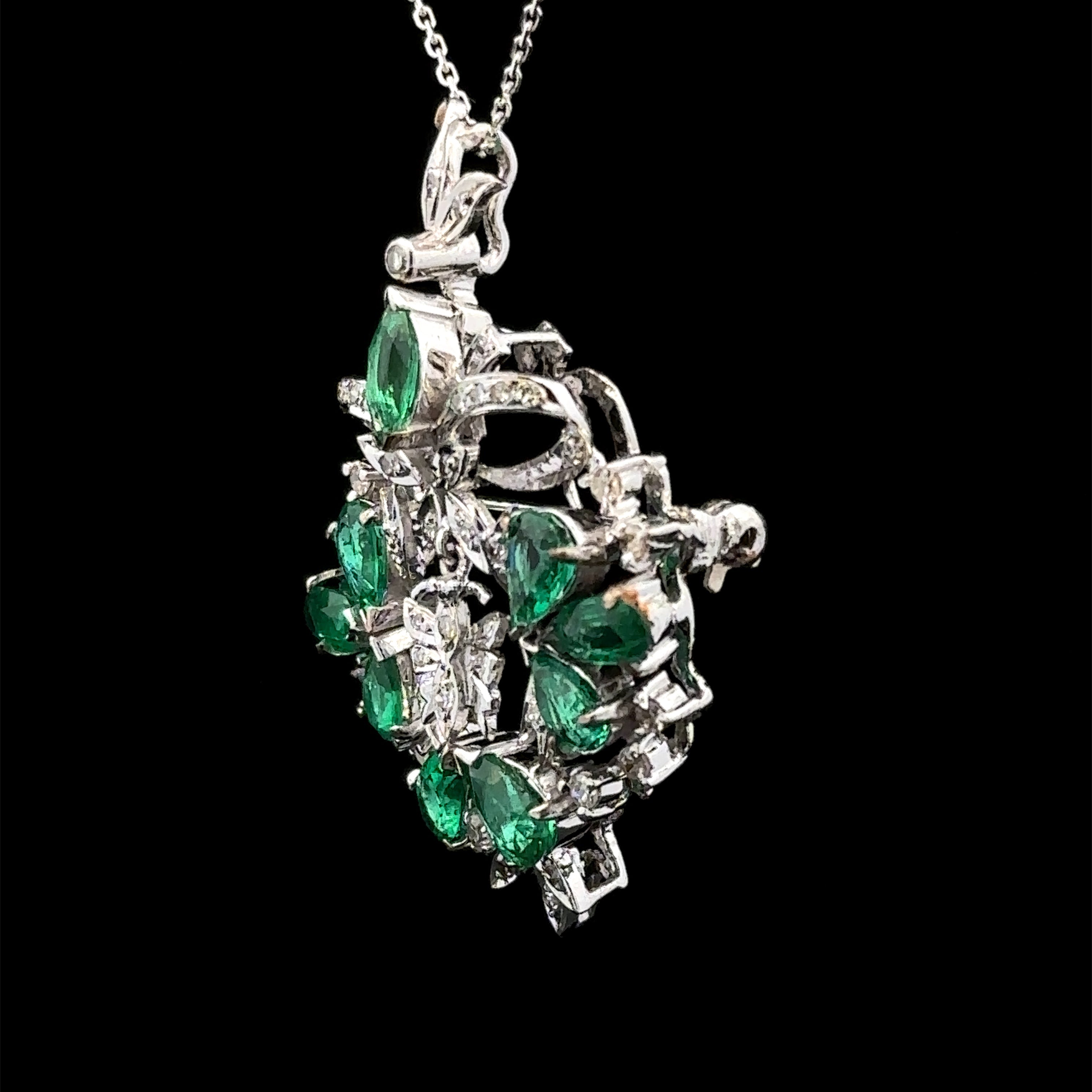 Beatrice Lady's White 14K Cluster Pendant with Diamonds & Emeralds
