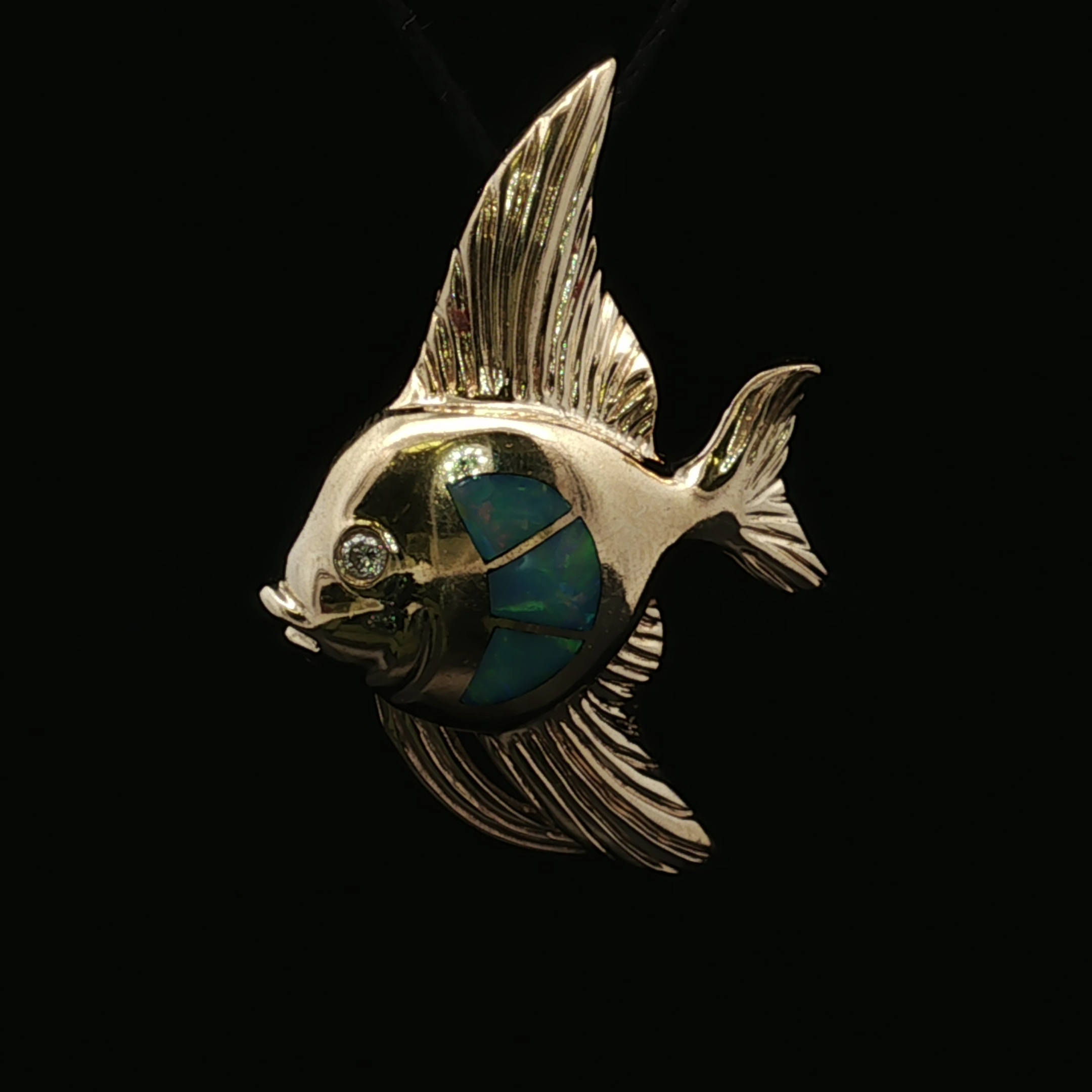 Amiyah 14K Yellow Gold Inlay Opal Angel Fish Pendant