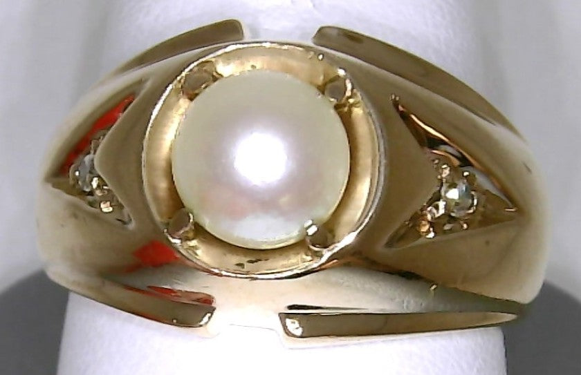 Jazmine 10K Yellow Gold 7MM Pearl Ring with Diamonds