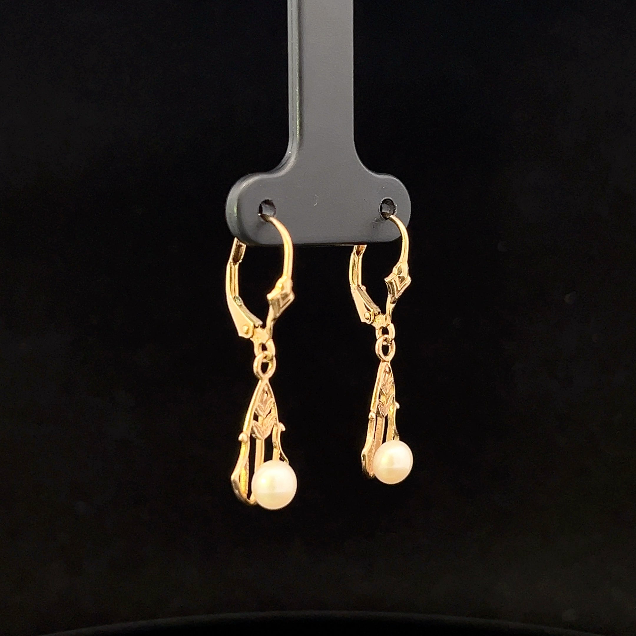 Winter 14K Yellow Gold Tulip Pearl Dangle Earrings