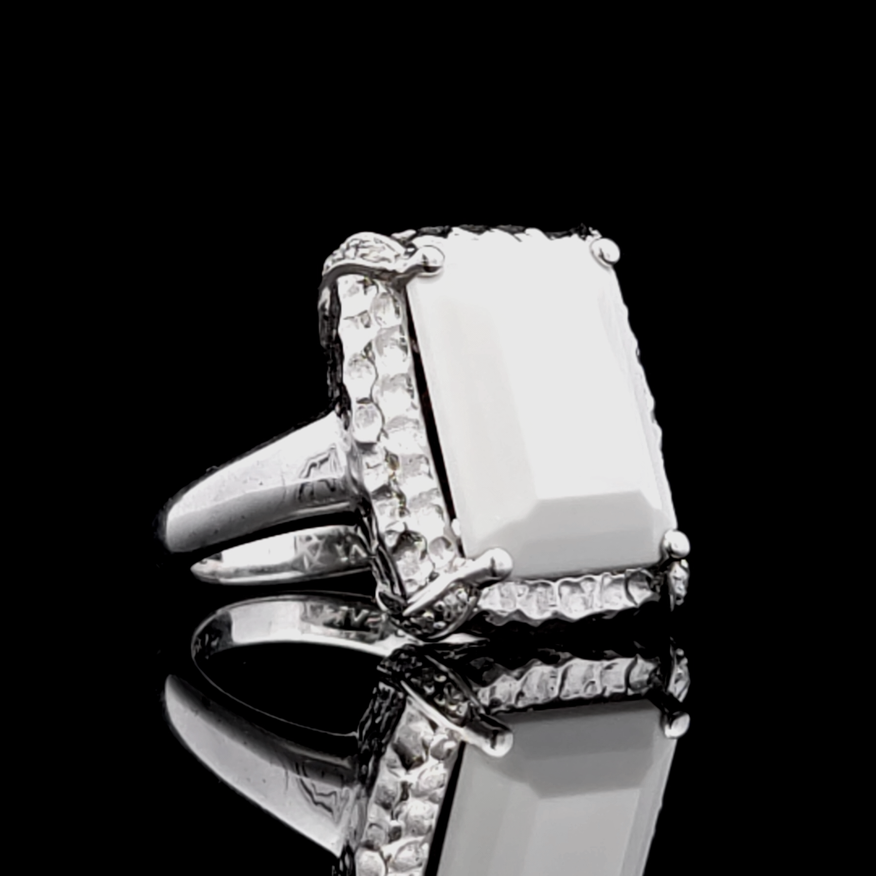 Hayden White Agate and Diamond Silver Ring Size 7