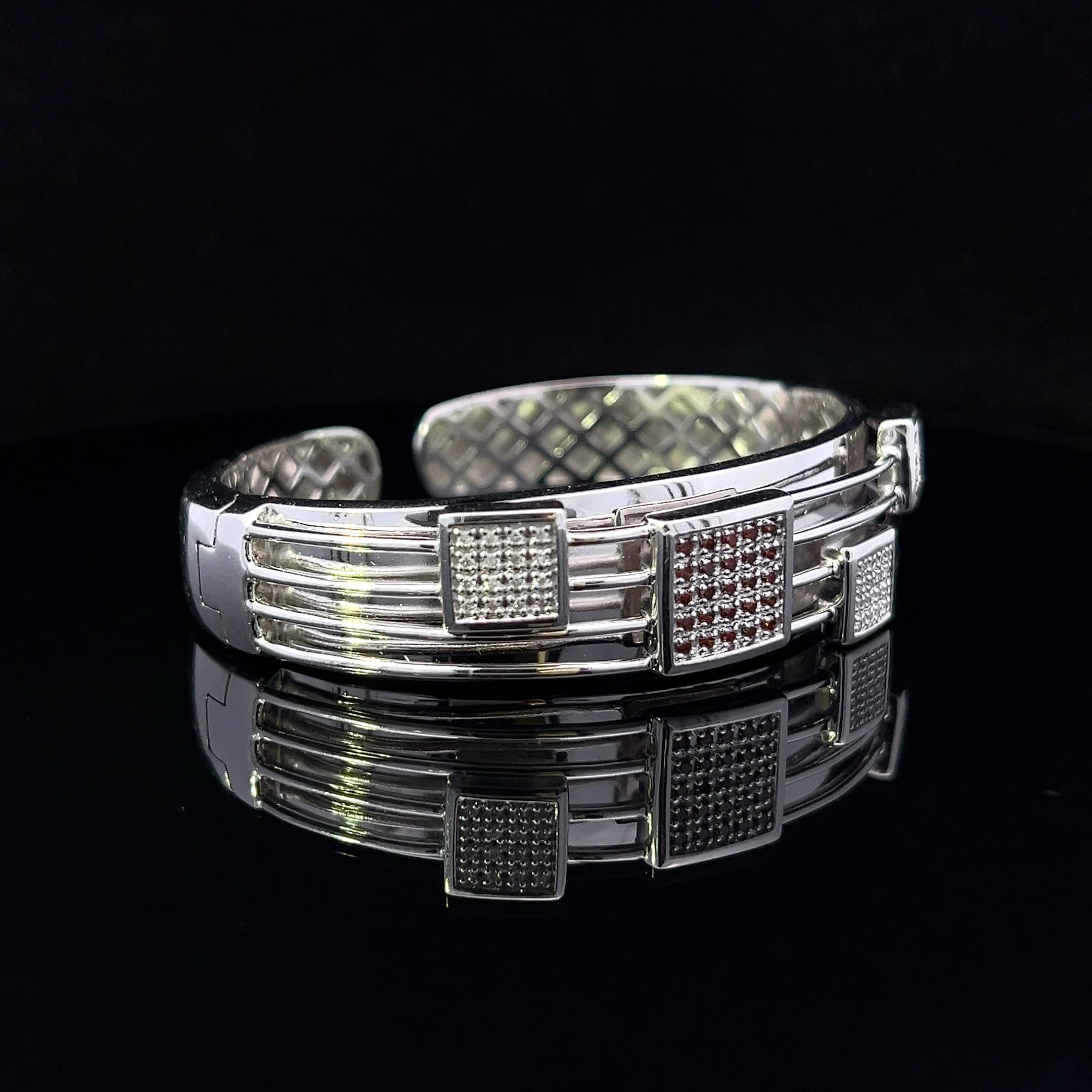 Malia 14K White Gold Red & White Diamond Cuff Bracelet