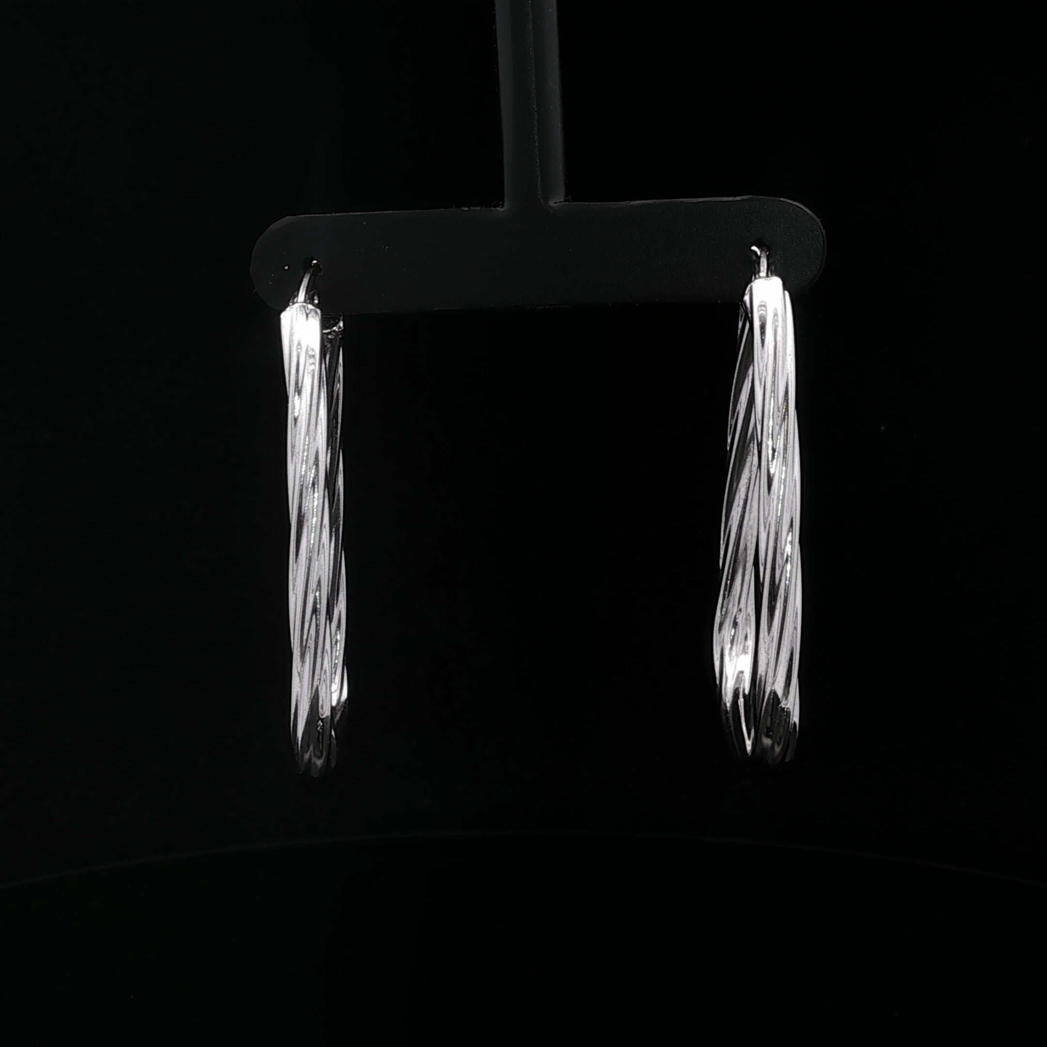 14K White Gold Oblong Twisted Hoop Earrings