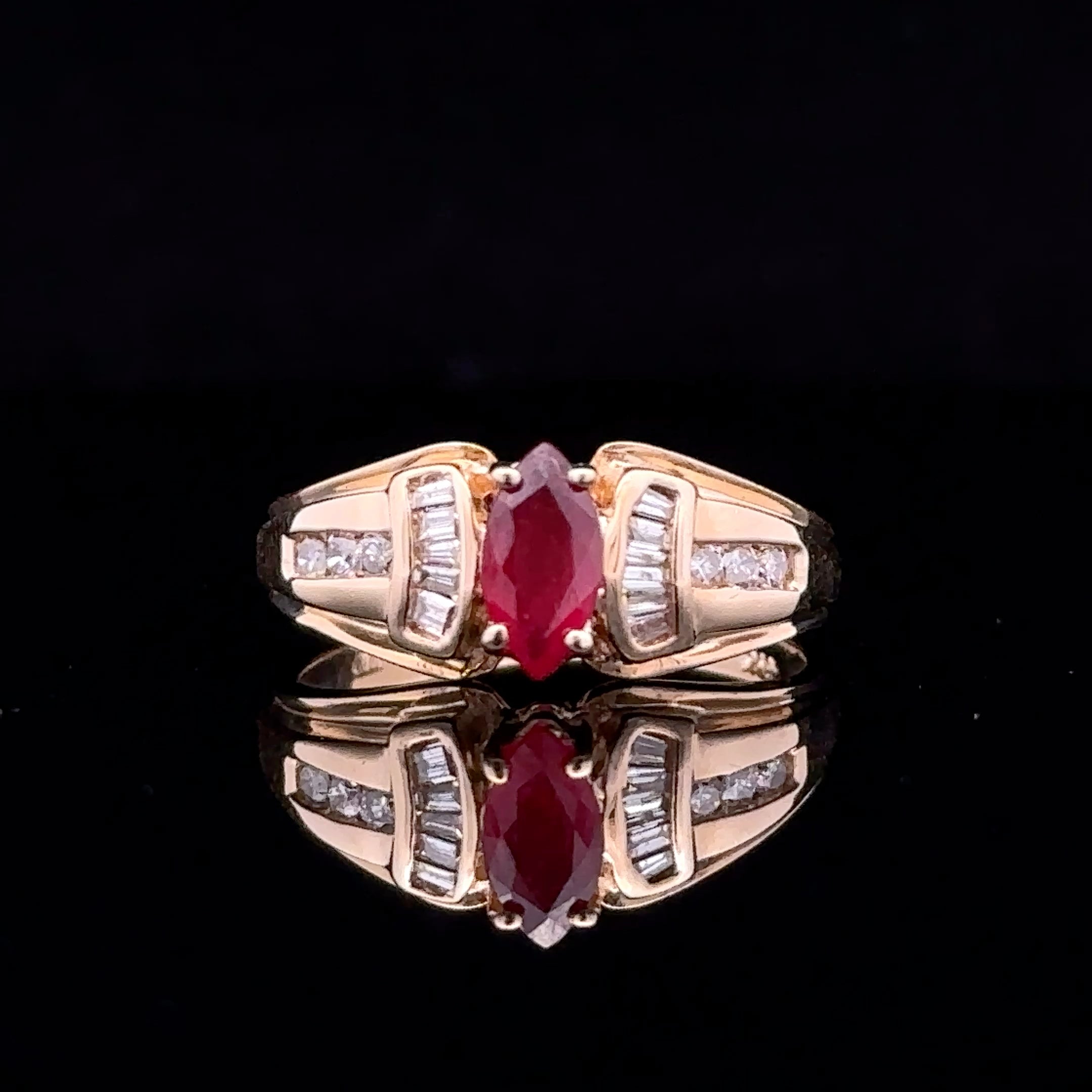 Valeria 10K Yellow Gold Marquise Ruby and Diamond Ring