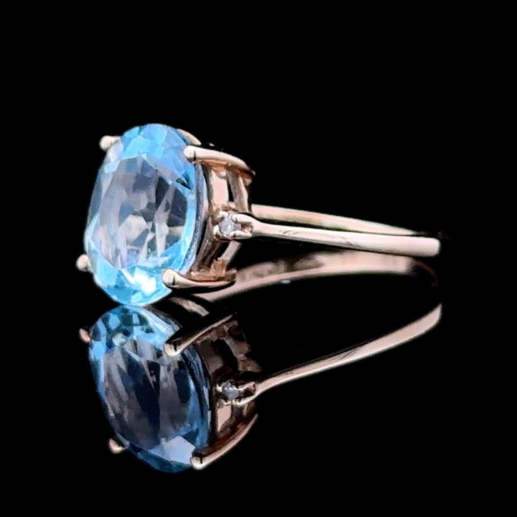 Amy 10K Yellow Gold Oval Blue Topaz and Diamond Accent Ring