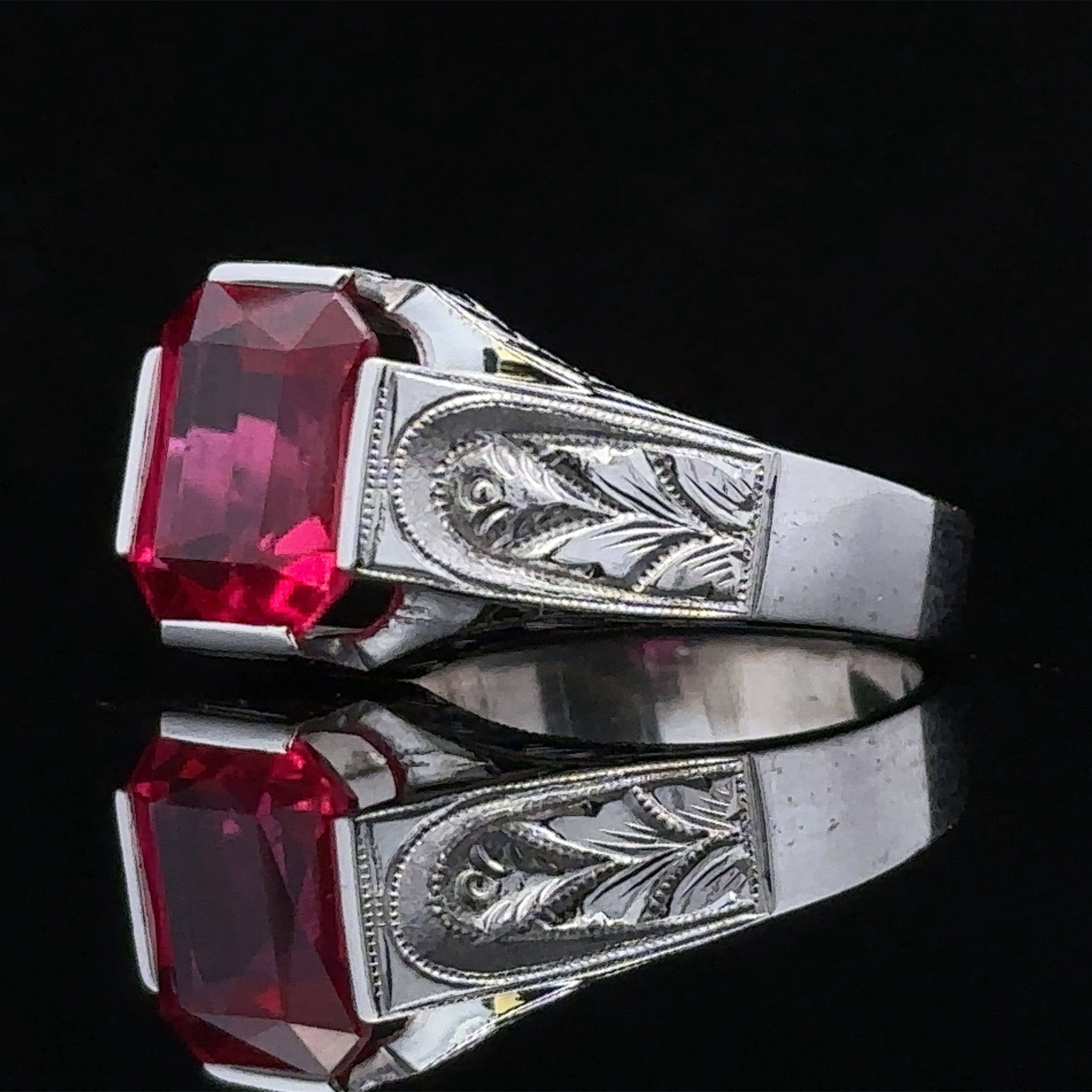 Isaac 10KW Antique Synthetic Ruby Ring
