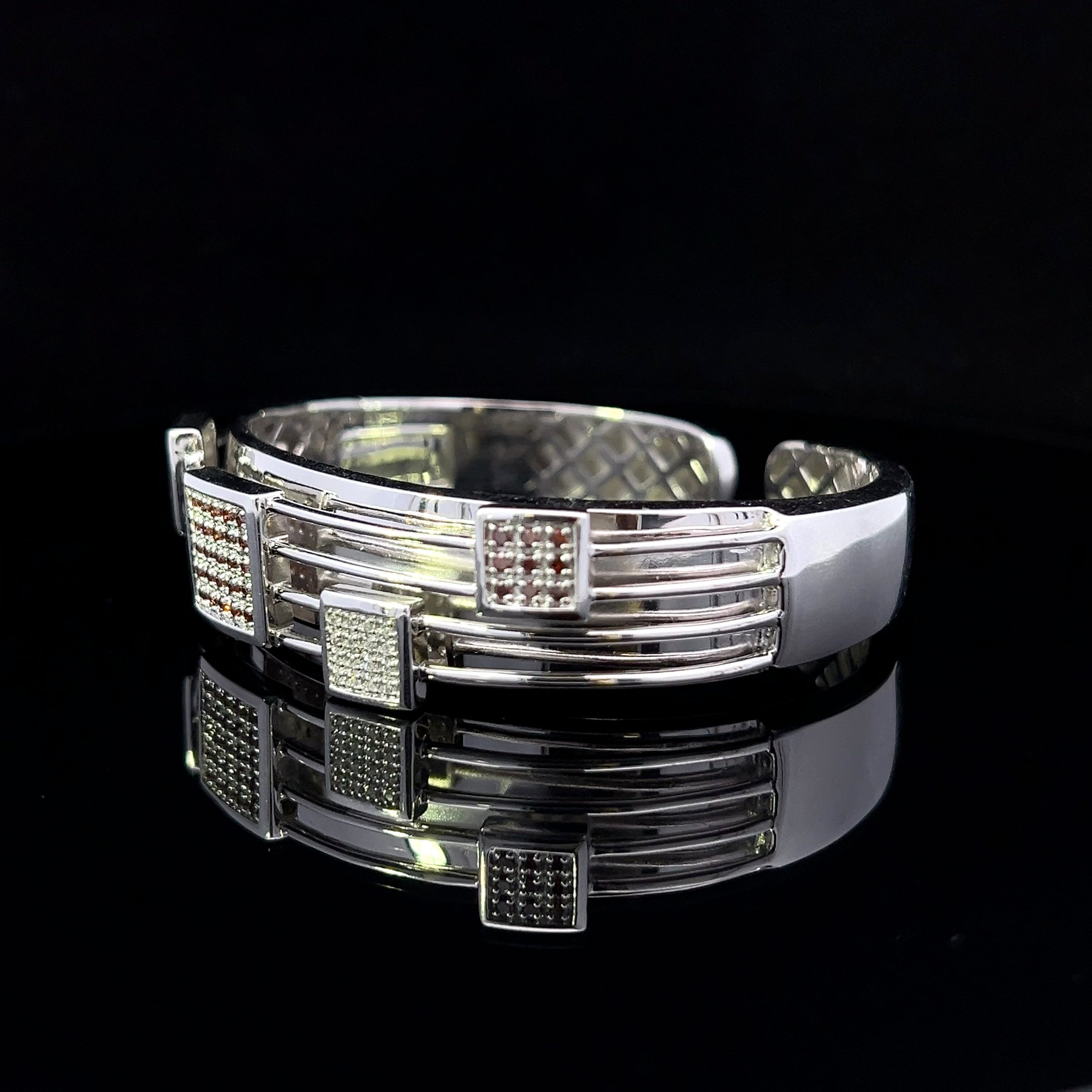 Malia 14K White Gold Red & White Diamond Cuff Bracelet