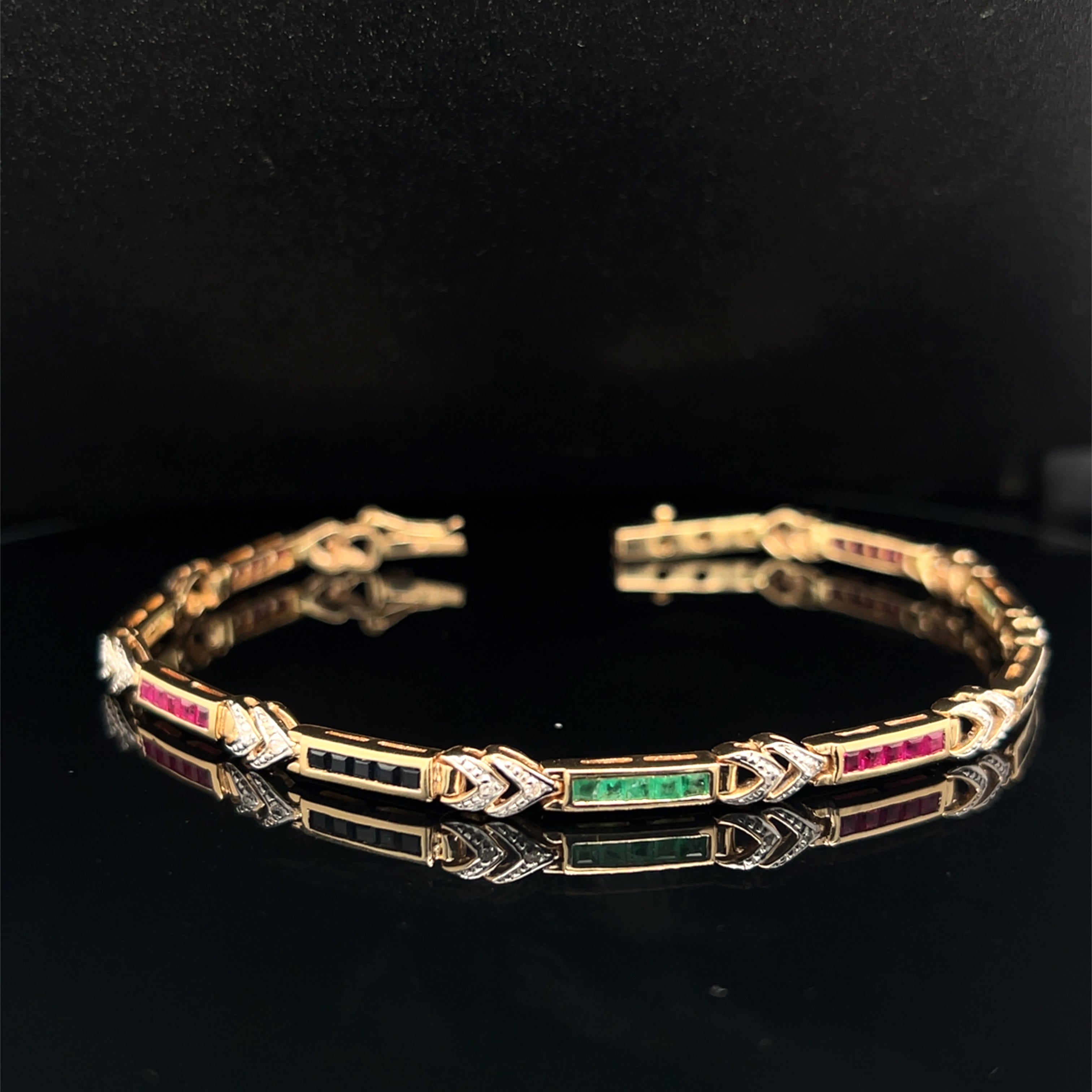 Trinity 14K Yellow Gold Ruby, Sapphire, Emerald & Diamond Bracelet