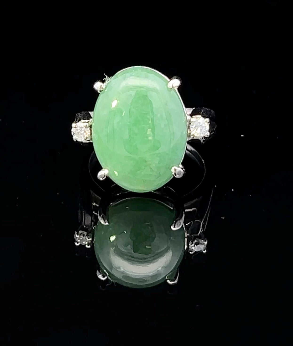 Adrianna 14K White Gold Oval Jade and Diamond Ring