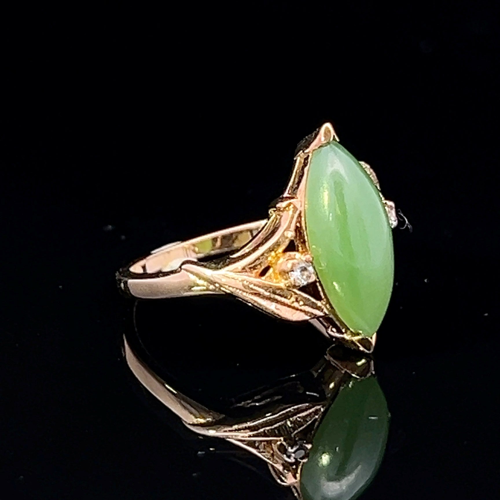 Marilla Yellow 10 Karat Textured Vintage Fashion Ring with Jade