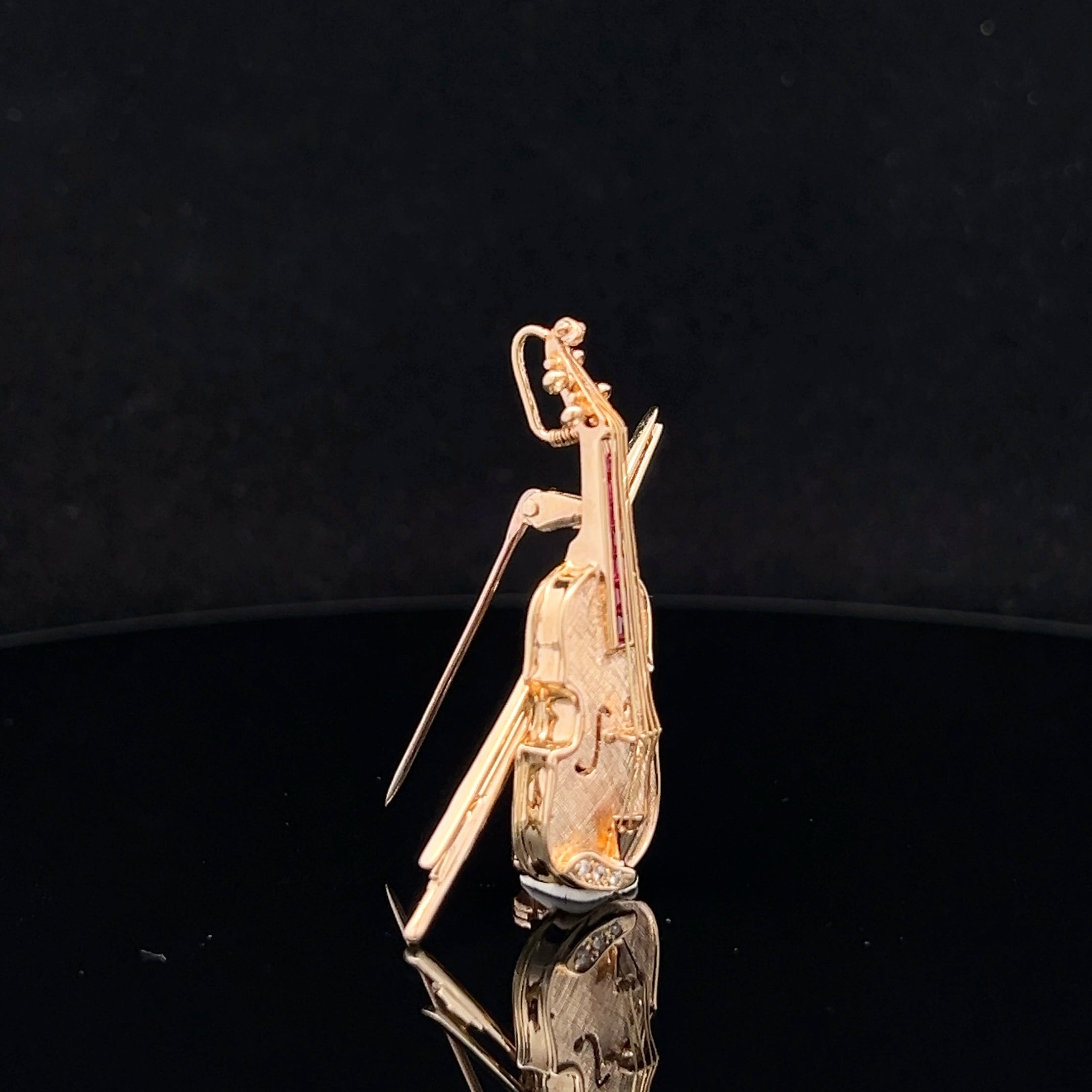 Violette 14K Yellow Gold Violin Pin/Pendant with Diamonds & Rubies