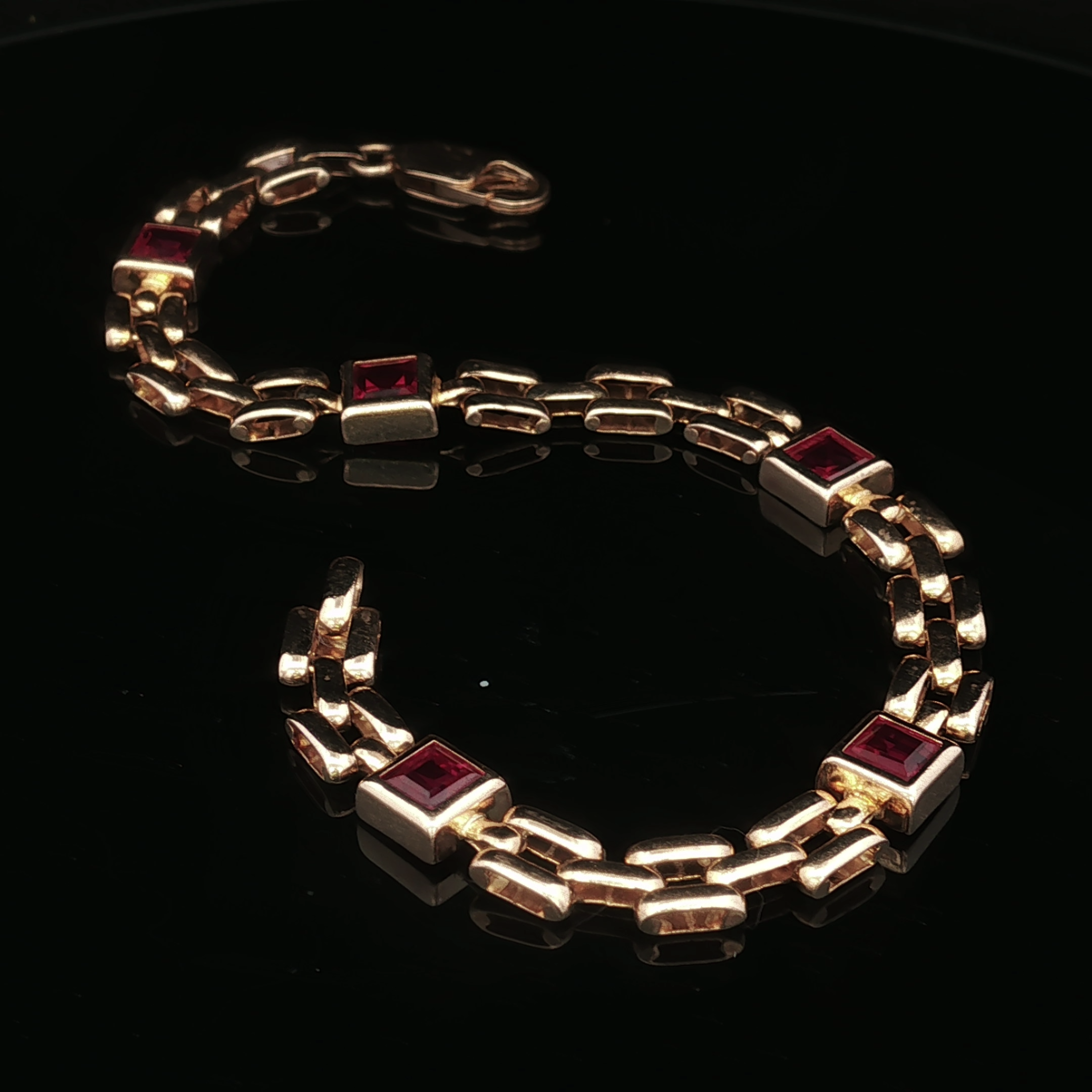 Trinity Ruby Link Bracelet 14K Gold